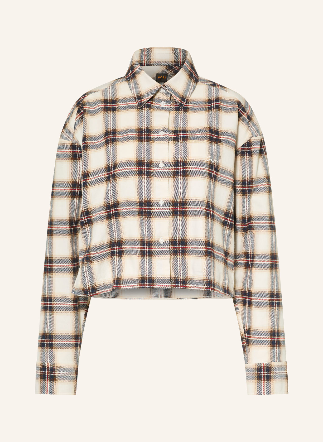 BOSS BEA Flannel Shirt Blouse: BROWN / ECRU / RED