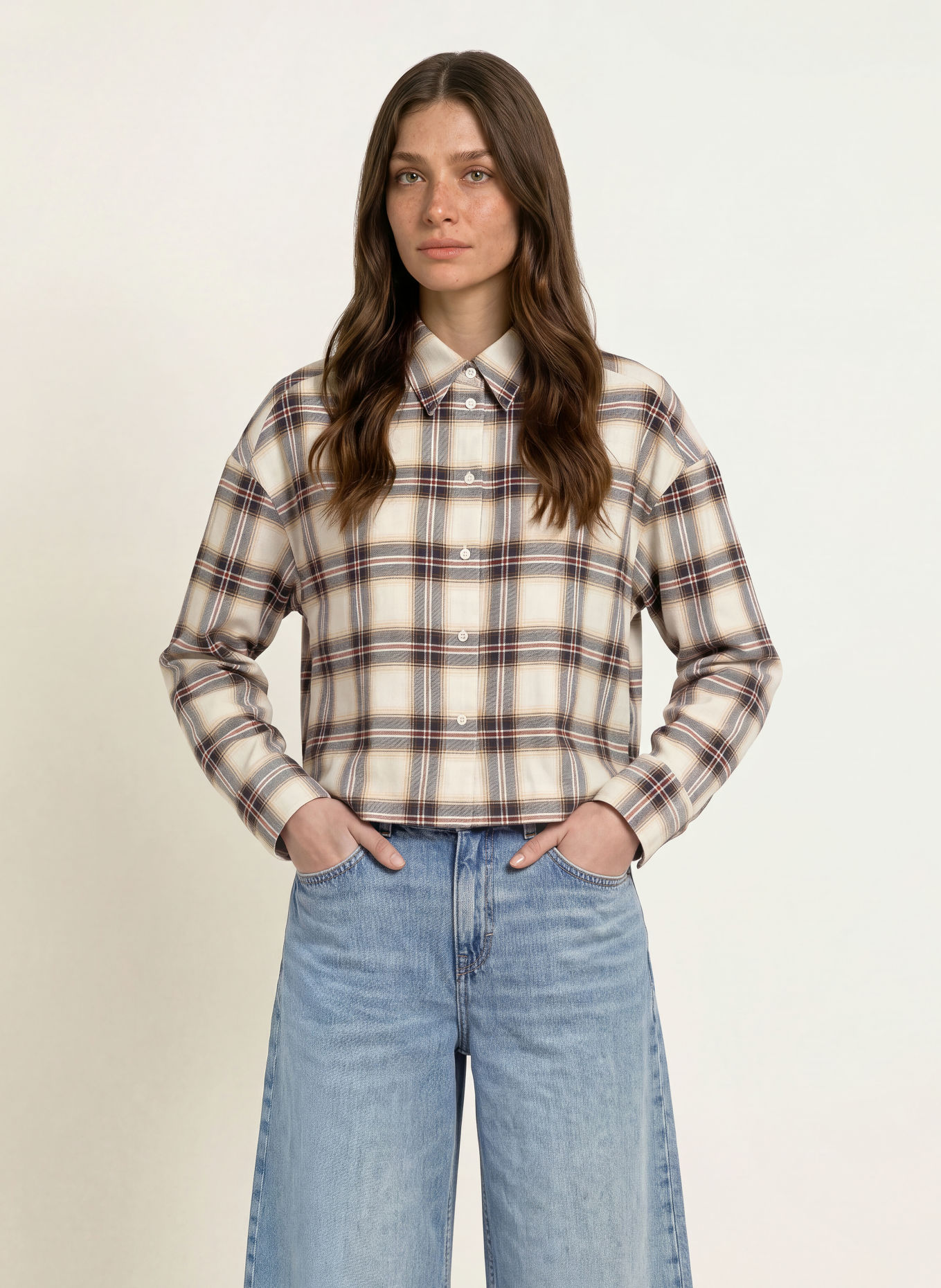 BOSS BEA Flannel Shirt Blouse: BROWN / ECRU / RED