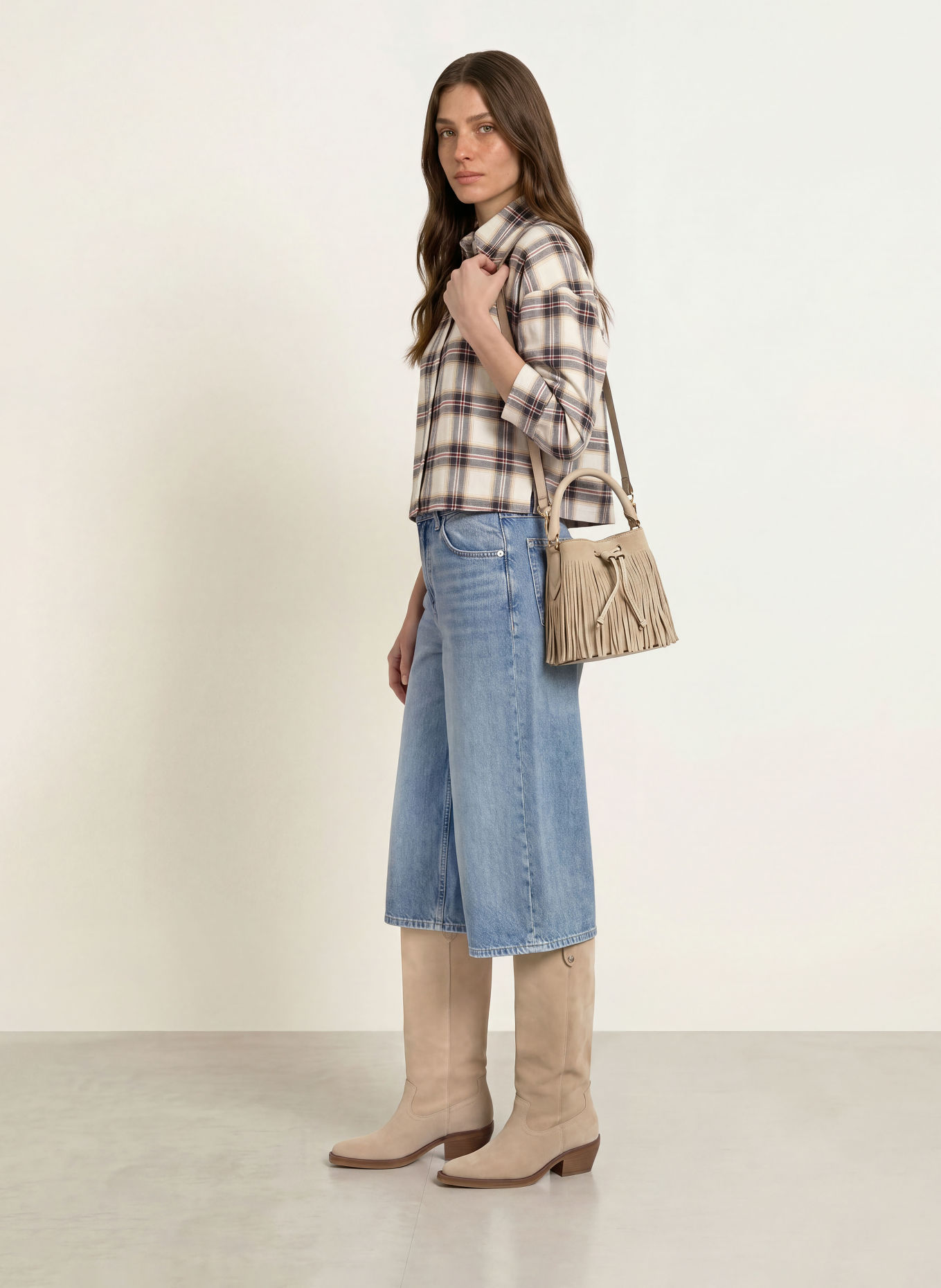 BOSS BEA Flannel Shirt Blouse: BROWN / ECRU / RED