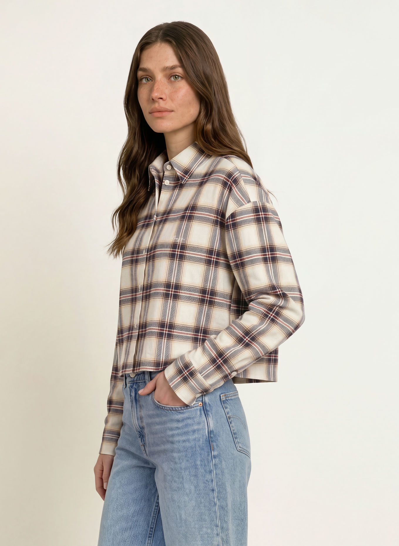 BOSS BEA Flannel Shirt Blouse: BROWN / ECRU / RED