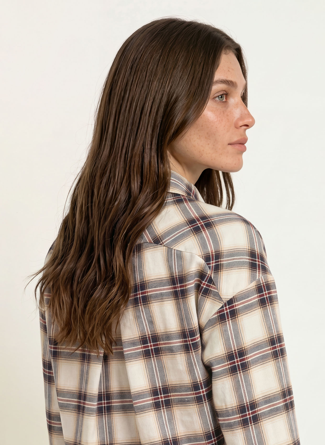 BOSS BEA Flannel Shirt Blouse: BROWN / ECRU / RED