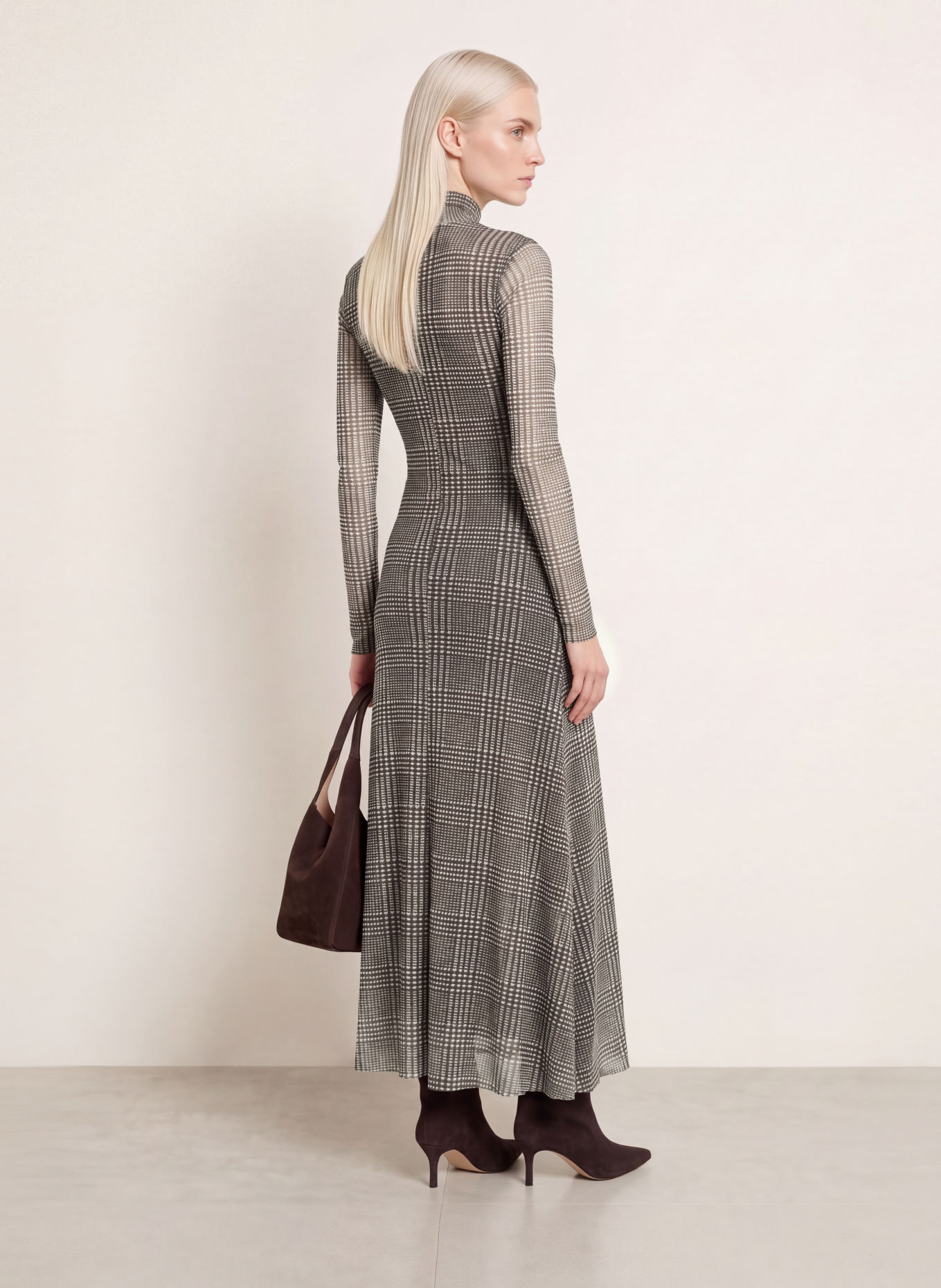 Rich & Royal Mesh-Kleid: DUNKELBRAUN / WEISS
