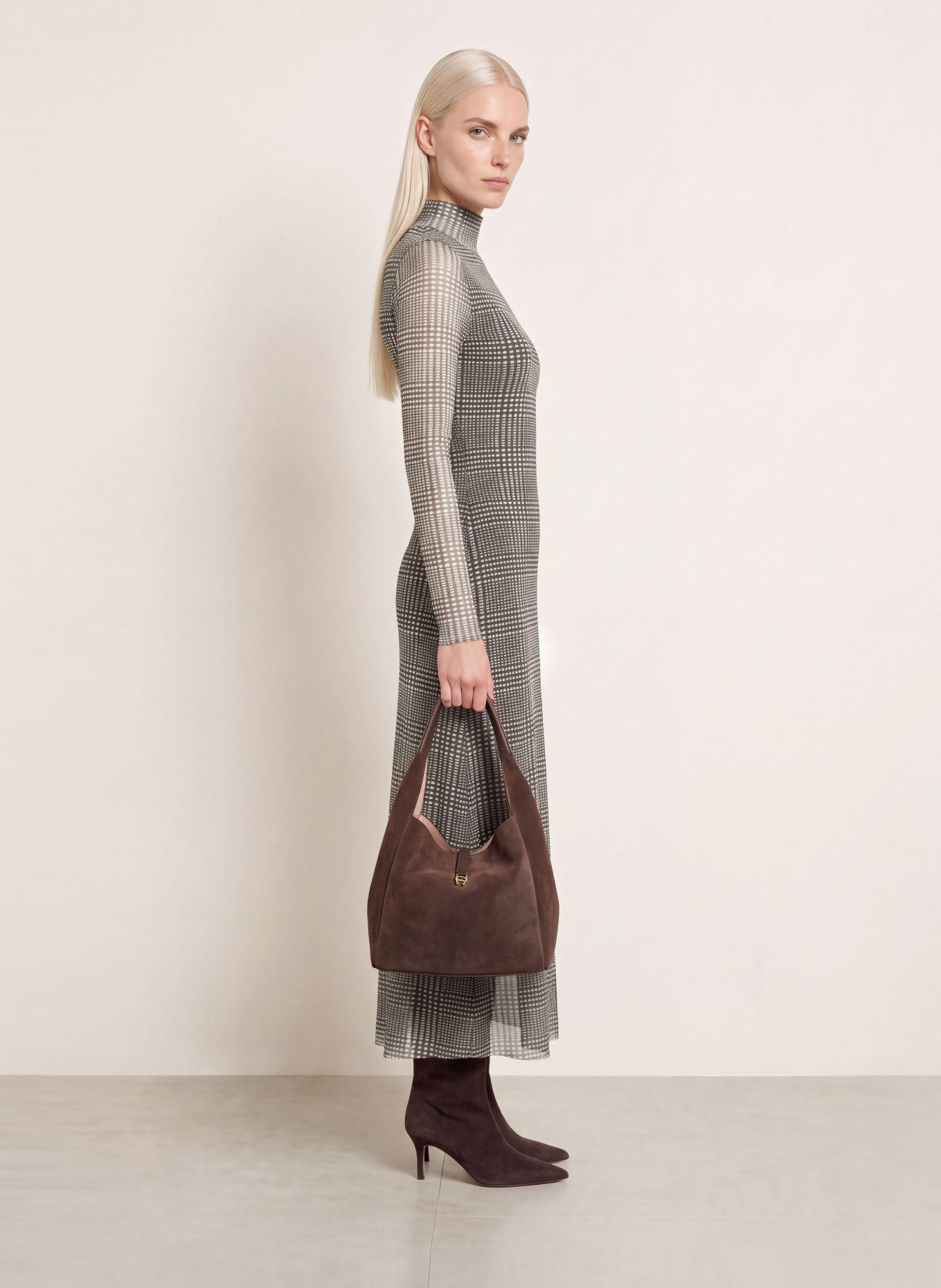 Rich & Royal Mesh-Kleid: DUNKELBRAUN / WEISS
