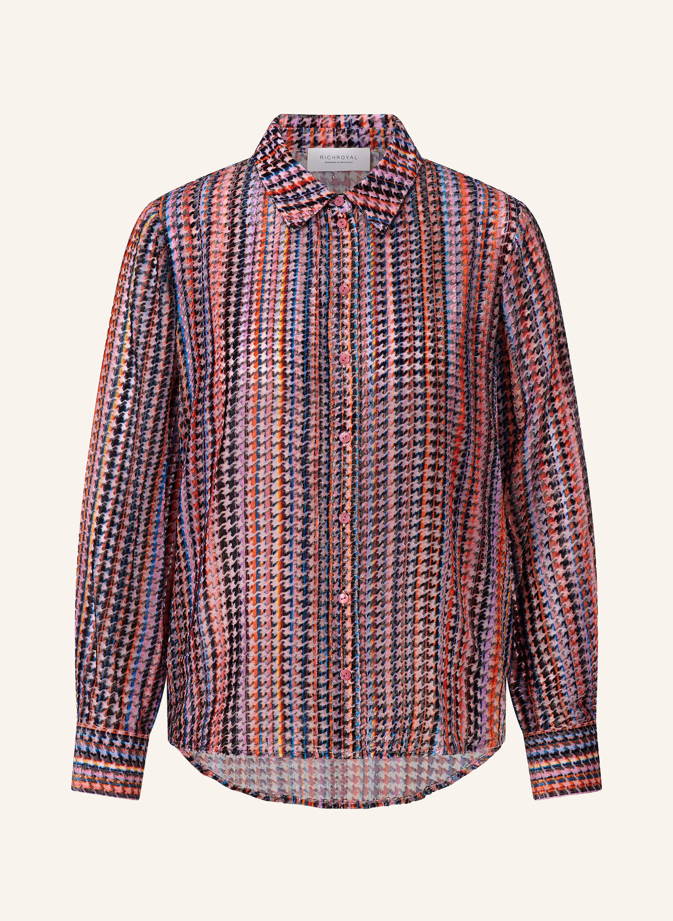 Rich & Royal Velvet shirt blouse: PINK / ORANGE / BLUE