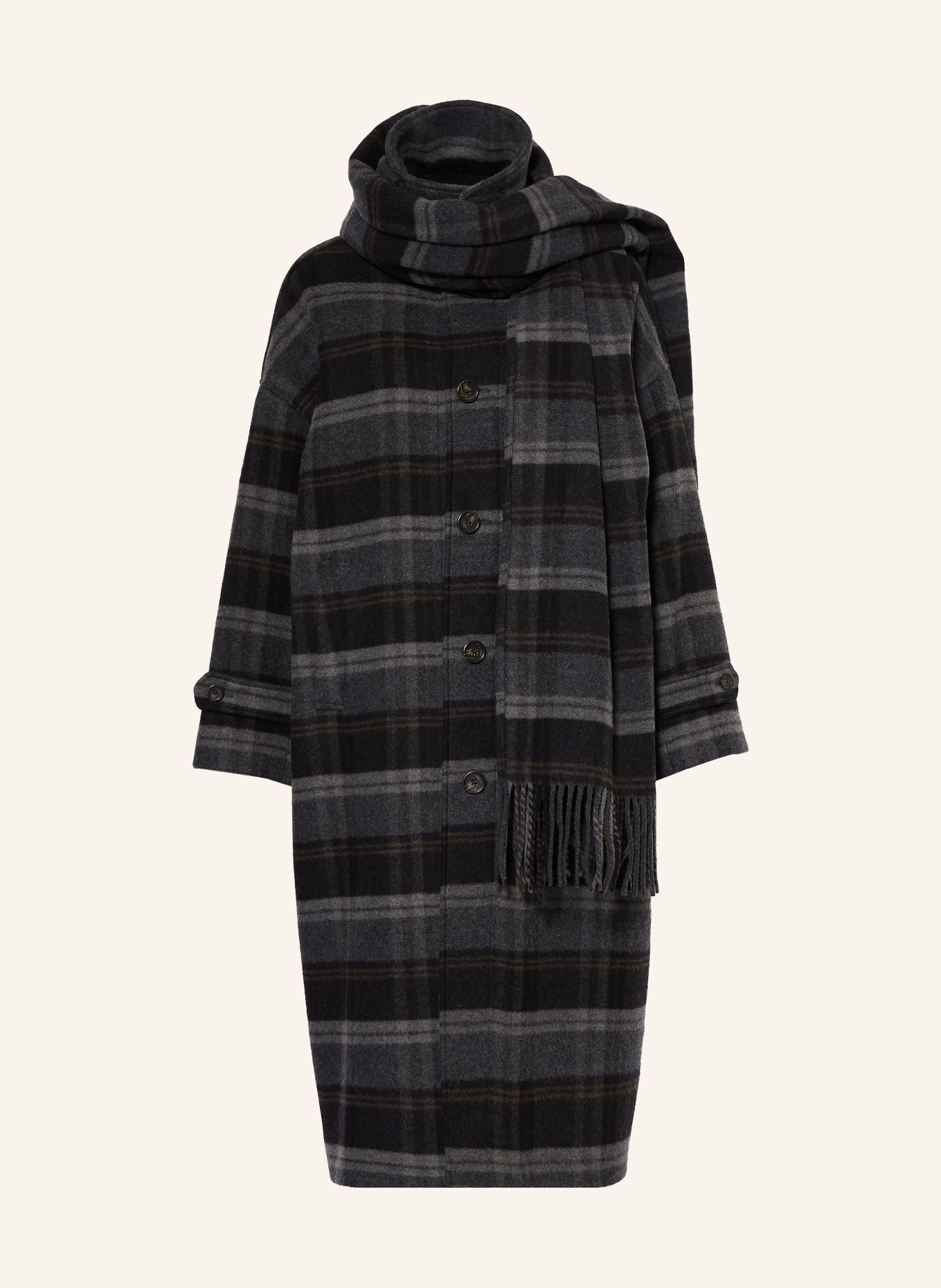 POLO RALPH LAUREN Wollen mantel met afneembare sjaal: DONKERGRIJS / BRUIN / GRIJS