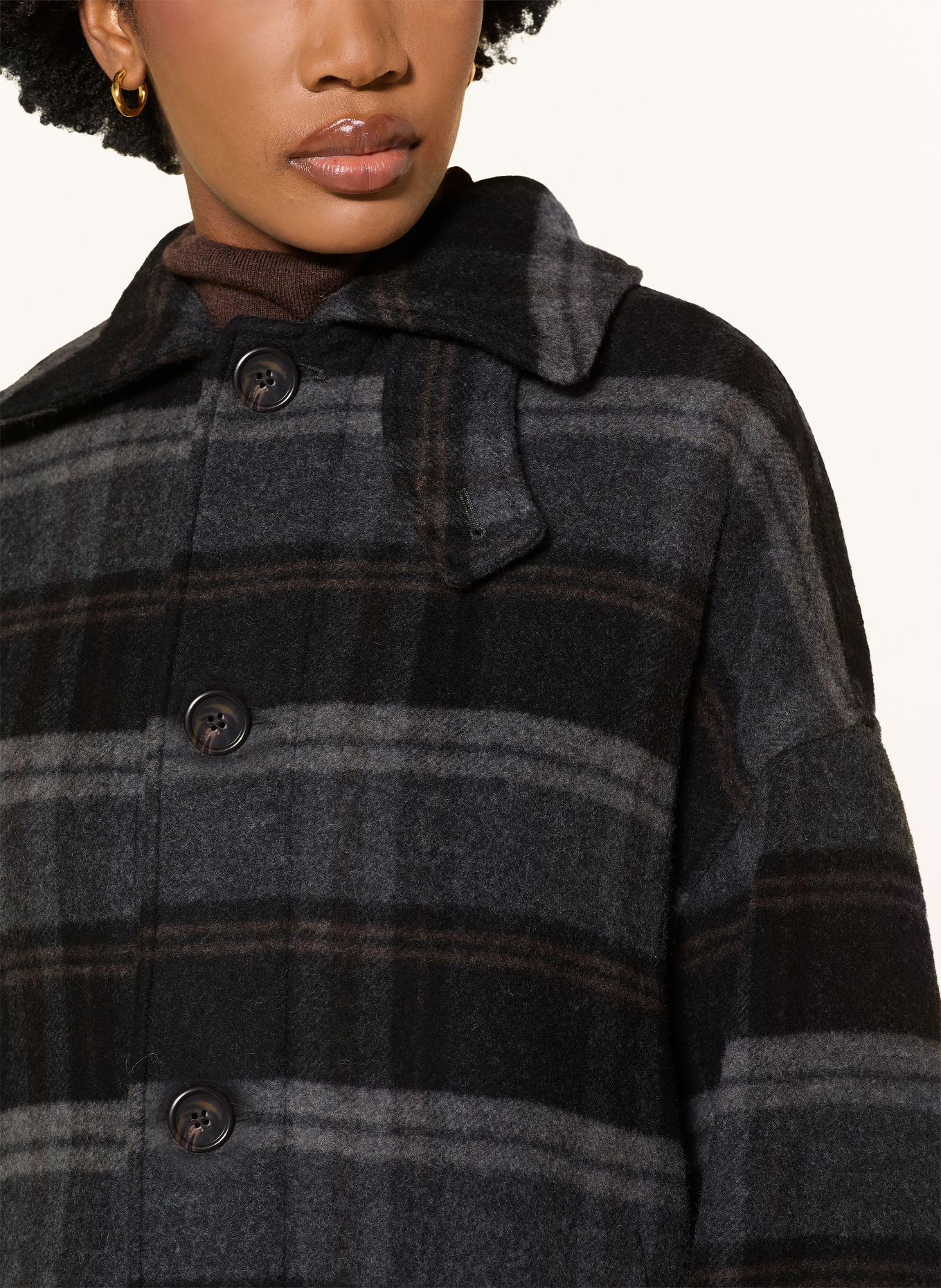 POLO RALPH LAUREN Wollen mantel met afneembare sjaal: DONKERGRIJS / BRUIN / GRIJS