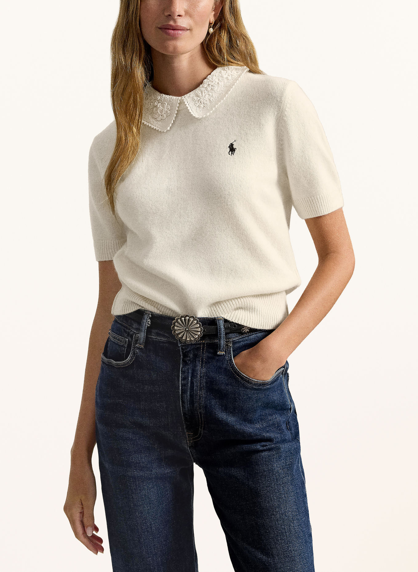 POLO RALPH LAUREN Strickshirt mit abnehmbarem Kragen: ECRU