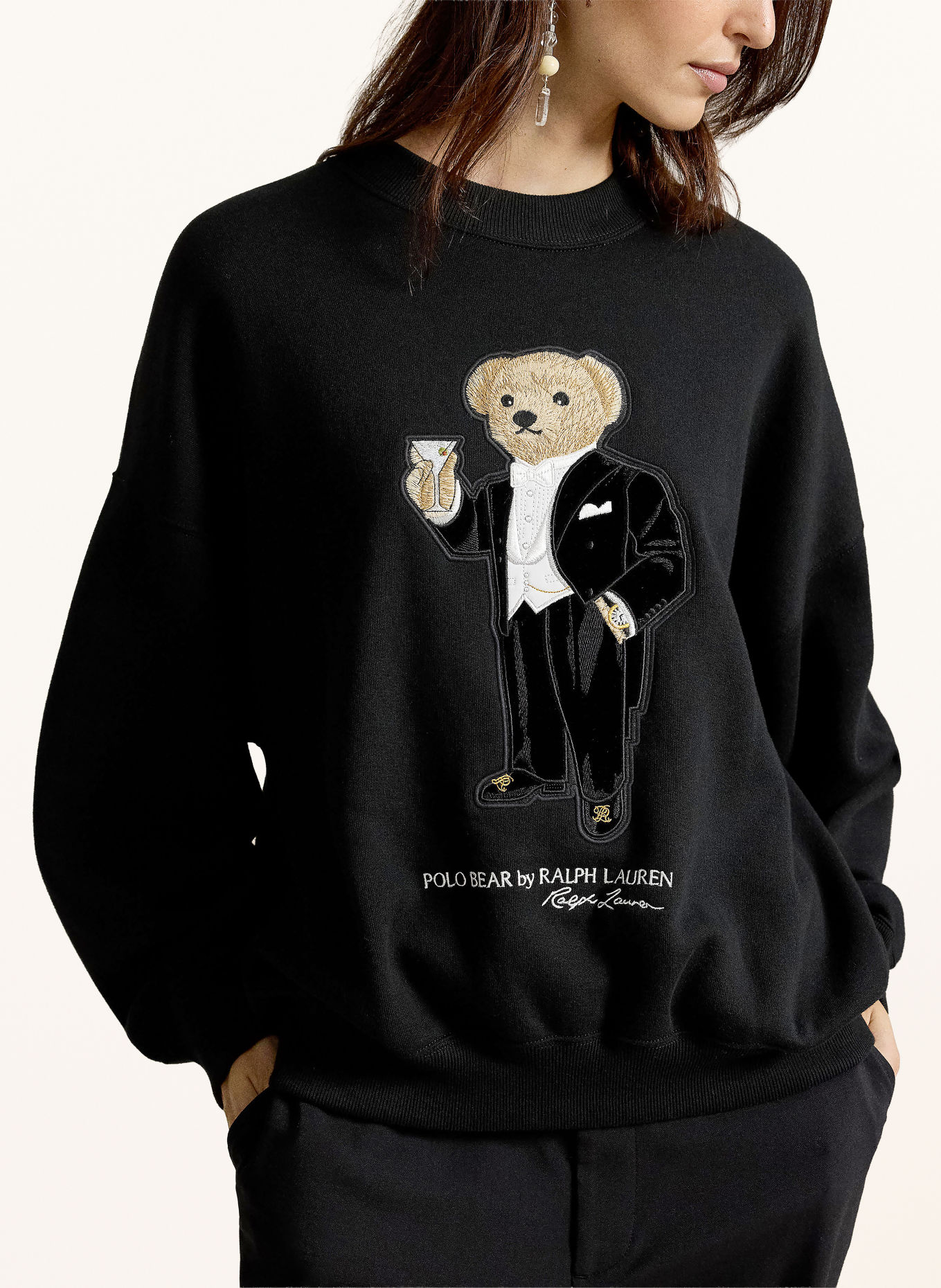 POLO RALPH LAUREN Sweatshirt: BLACK / LIGHT BROWN / WHITE