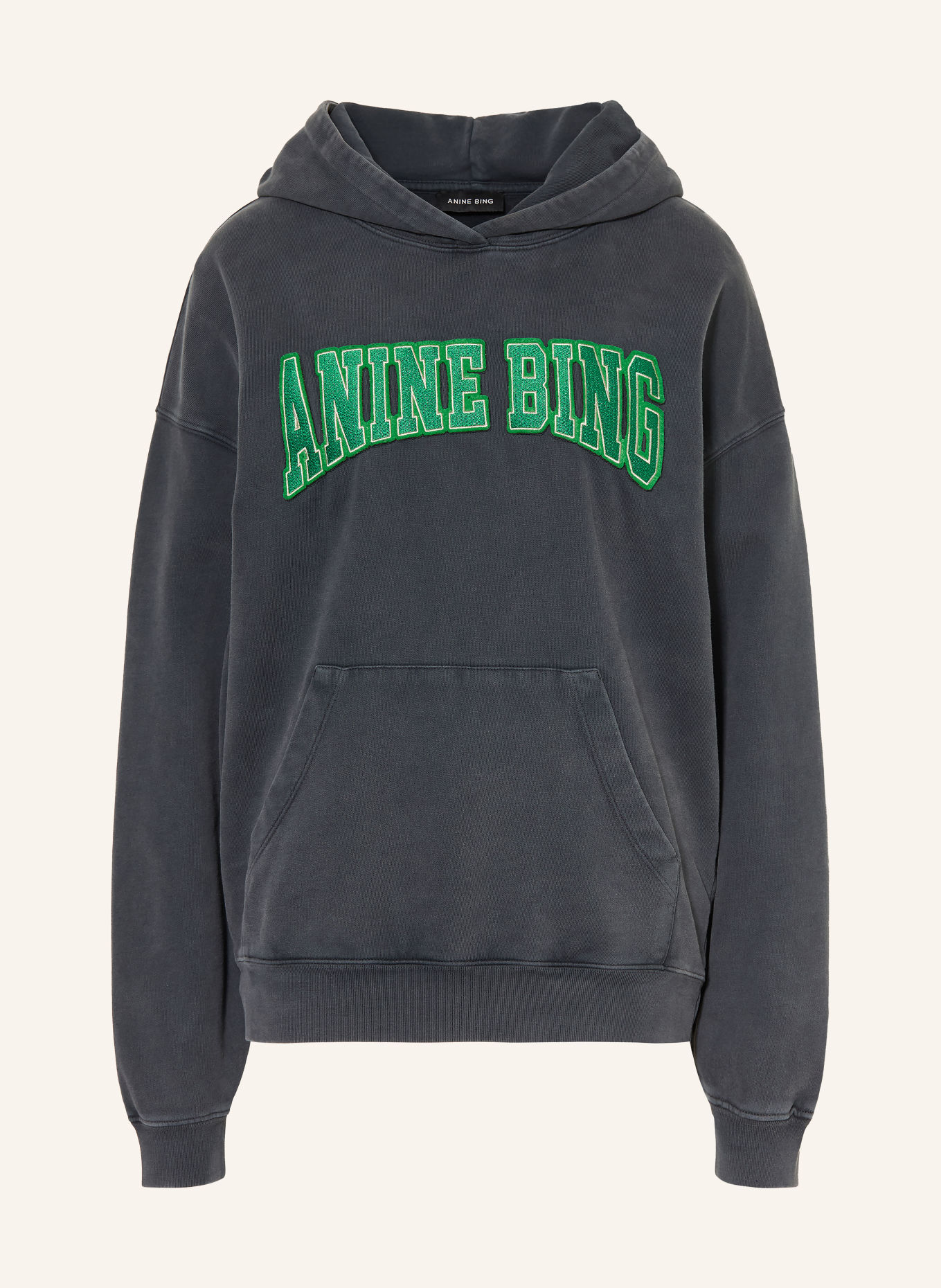 ANINE BING Sweat à capuche HARVEY: GRIS FONCÉ / VERT
