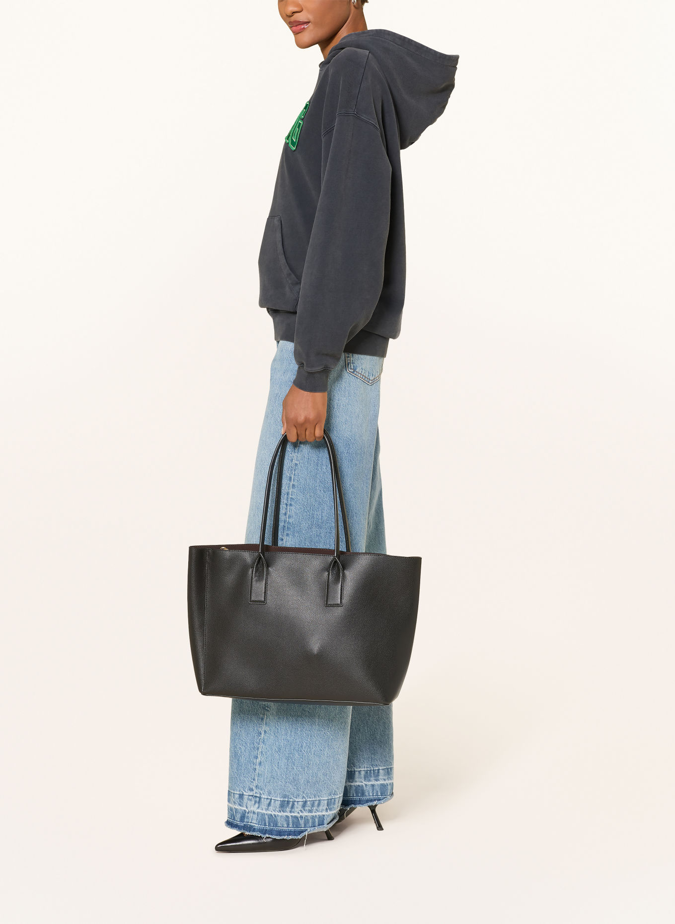 ANINE BING Sweat à capuche HARVEY: GRIS FONCÉ / VERT