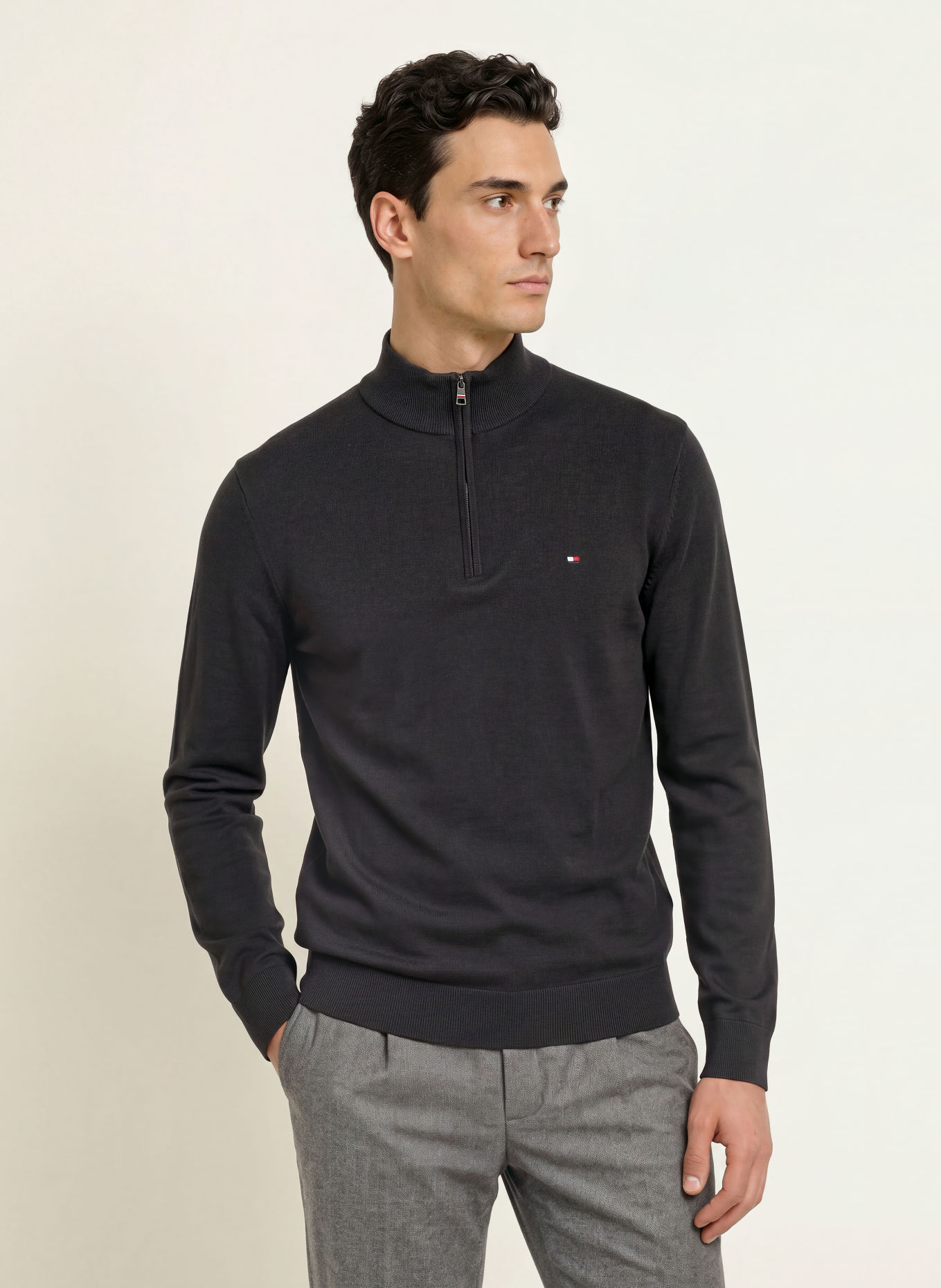 TOMMY HILFIGER Half-zip sweater: BLACK
