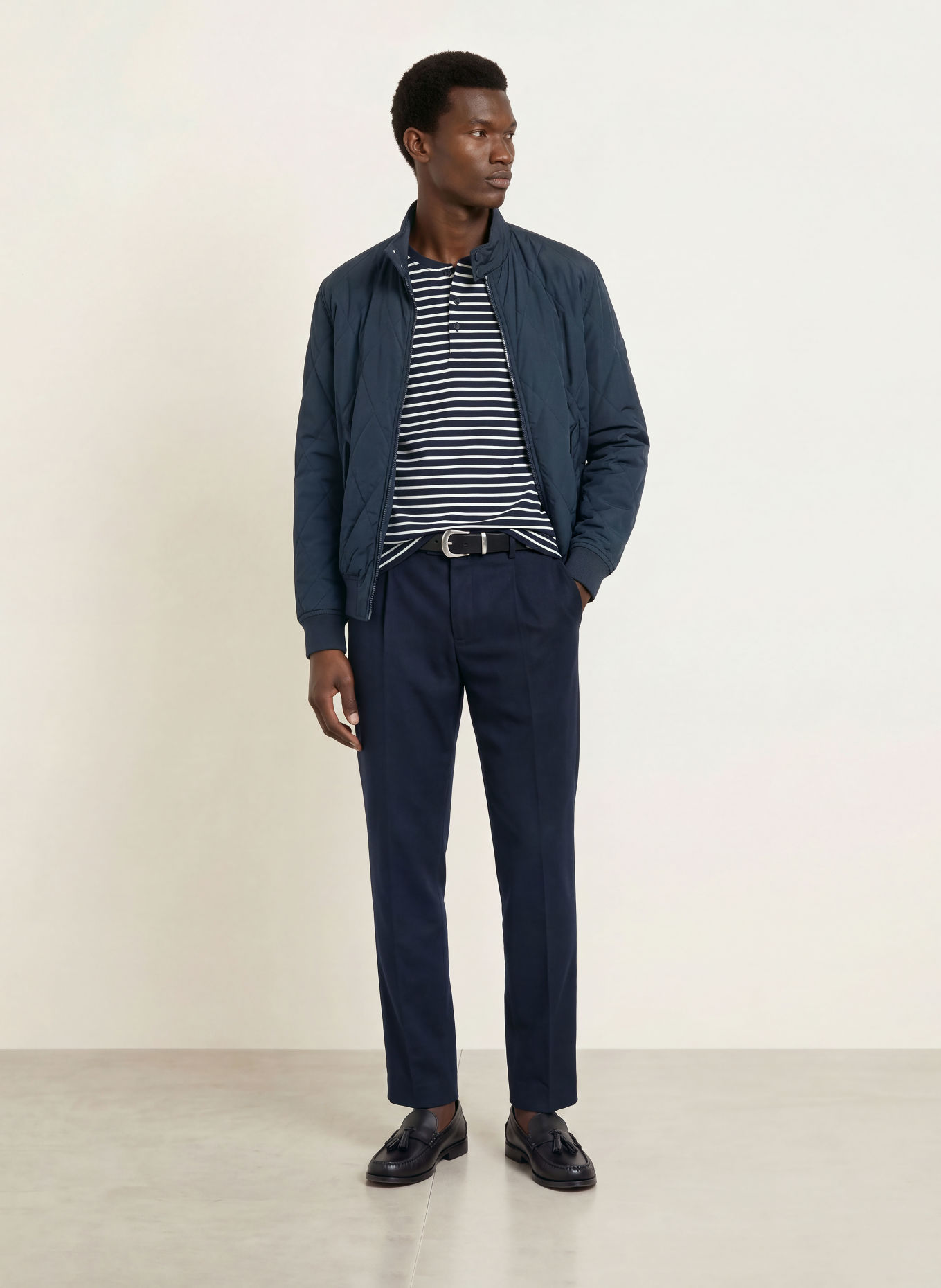 TOMMY HILFIGER Henley-shirt: DONKERBLAUW / WIT