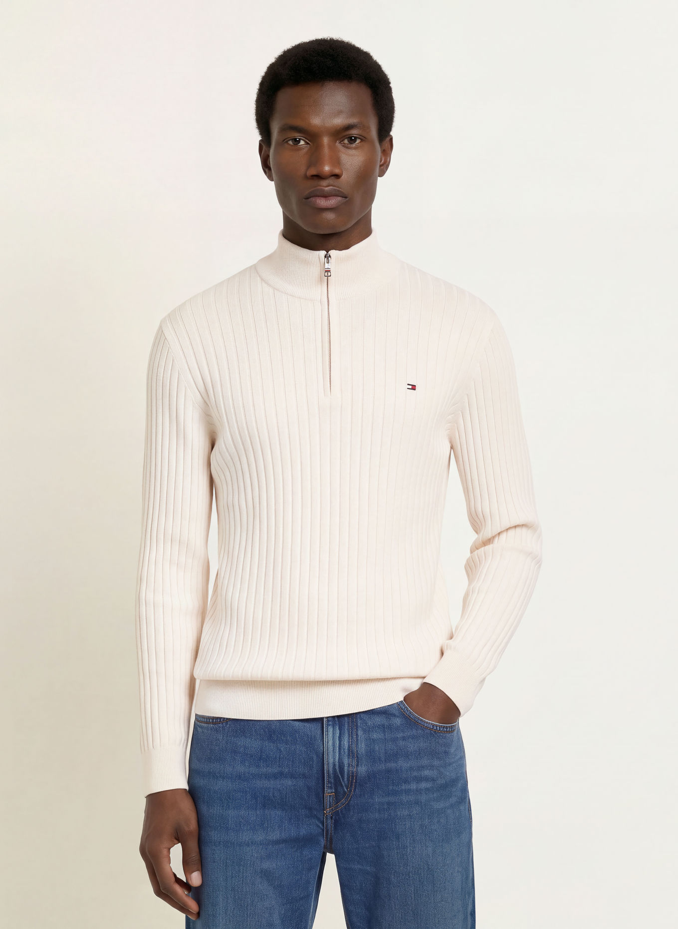 TOMMY HILFIGER Half-zip sweater: CREAM