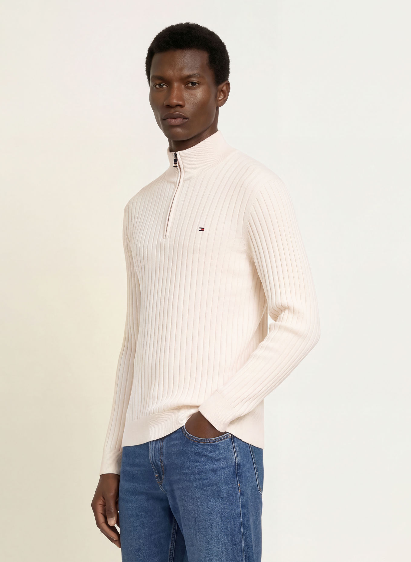 TOMMY HILFIGER Half-zip sweater: CREAM