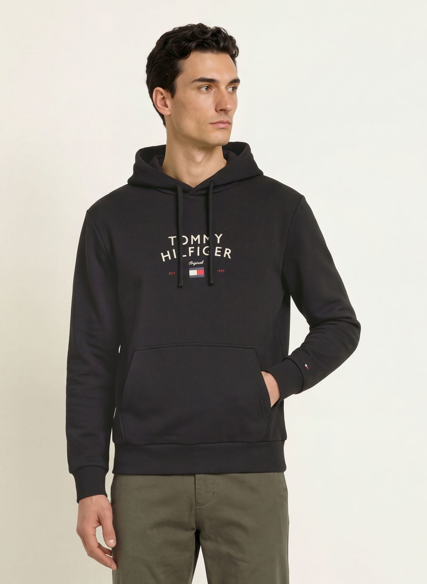 TOMMY HILFIGER Hoodie: ZWART / ROOD / WIT