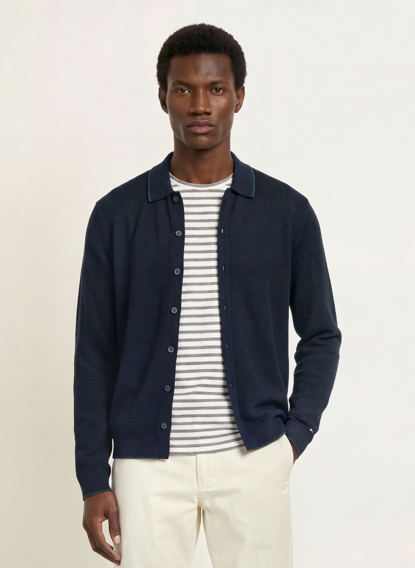 TOMMY HILFIGER Strickjacke: DUNKELBLAU / DUNKELGRÜN