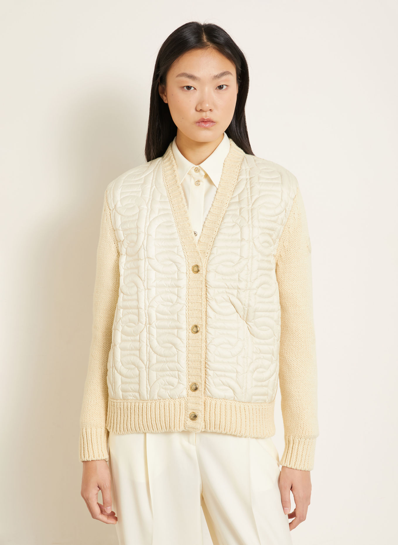 MONCLER Daunenjacke im Materialmix: BEIGE
