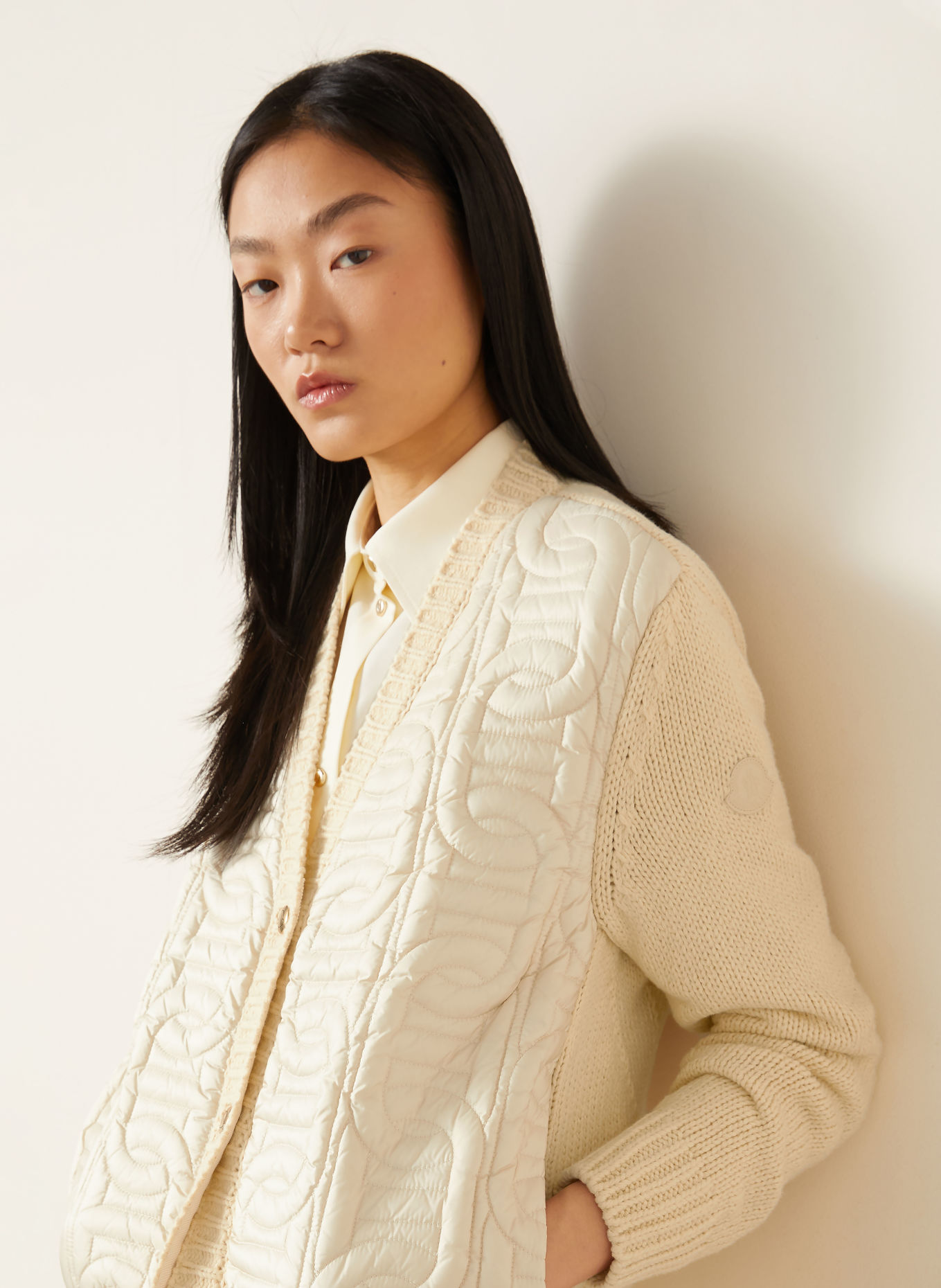 MONCLER Daunenjacke im Materialmix: BEIGE