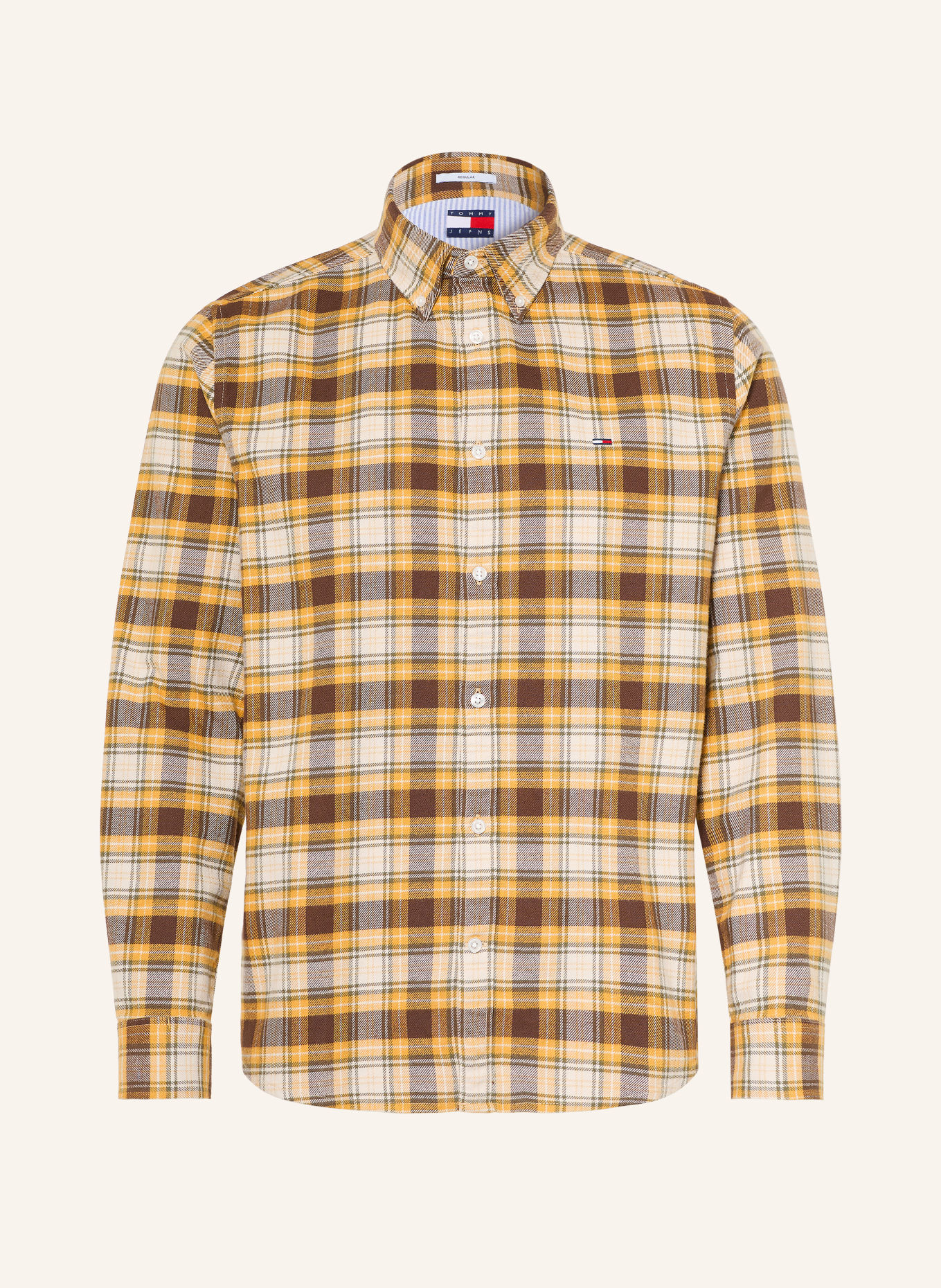 TOMMY JEANS Flanellhemd Regular Fit: DUNKELGELB / DUNKELBRAUN / ECRU