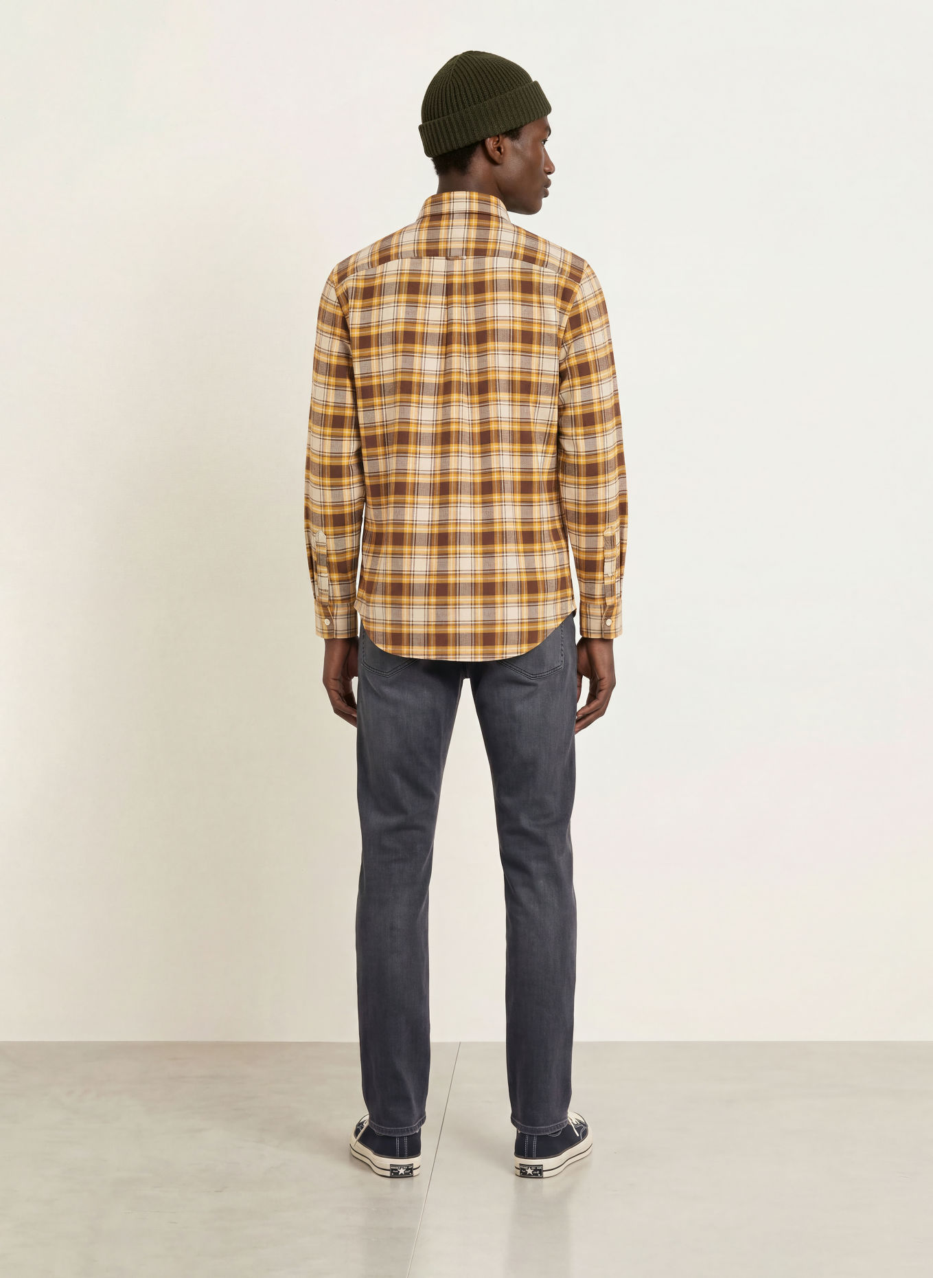 TOMMY JEANS Flanellhemd Regular Fit: DUNKELGELB / DUNKELBRAUN / ECRU
