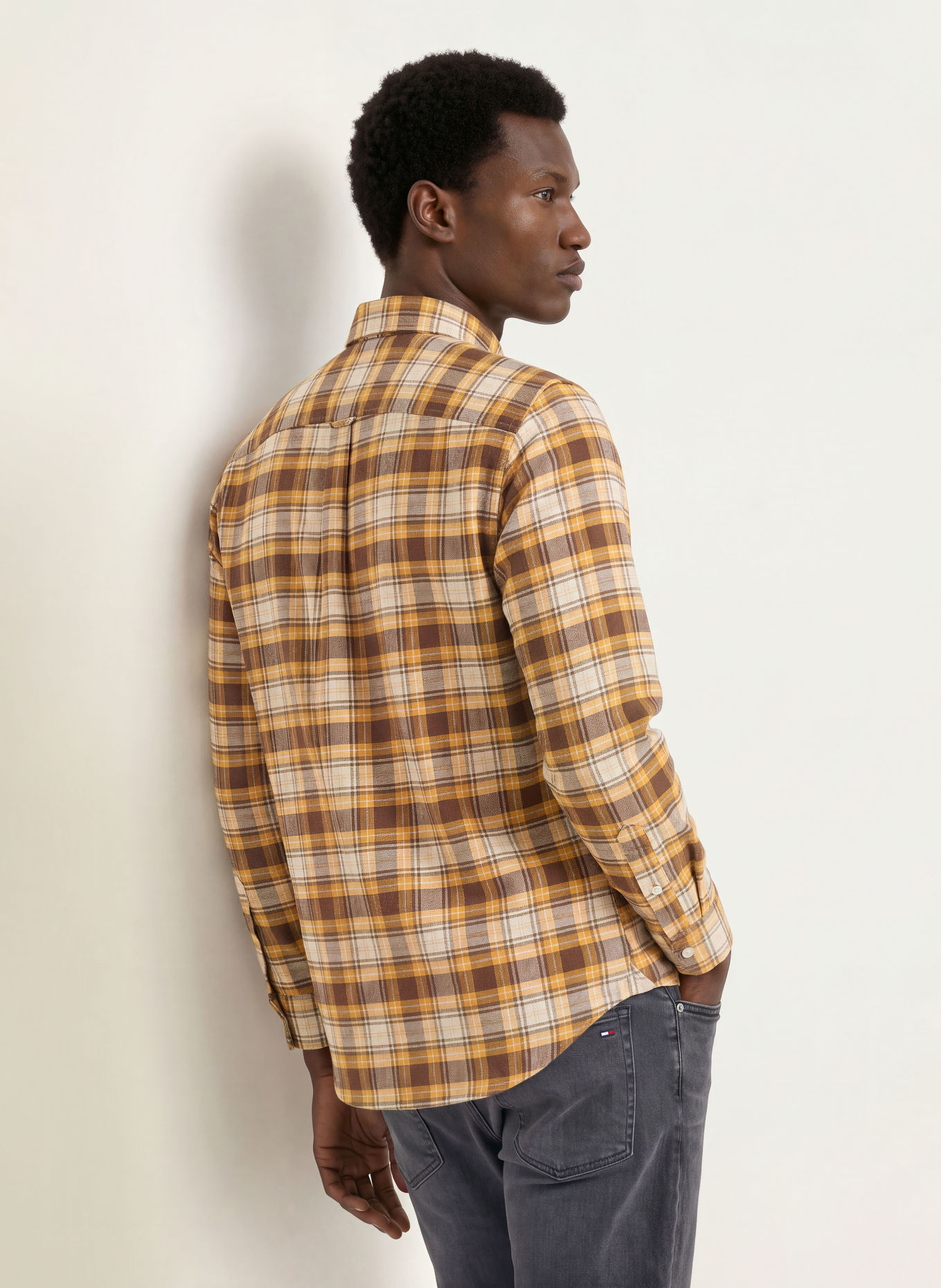 TOMMY JEANS Flanellhemd Regular Fit: DUNKELGELB / DUNKELBRAUN / ECRU