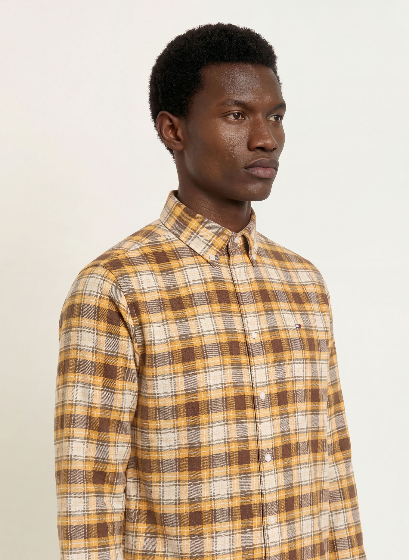 TOMMY JEANS Flanellhemd Regular Fit: DUNKELGELB / DUNKELBRAUN / ECRU
