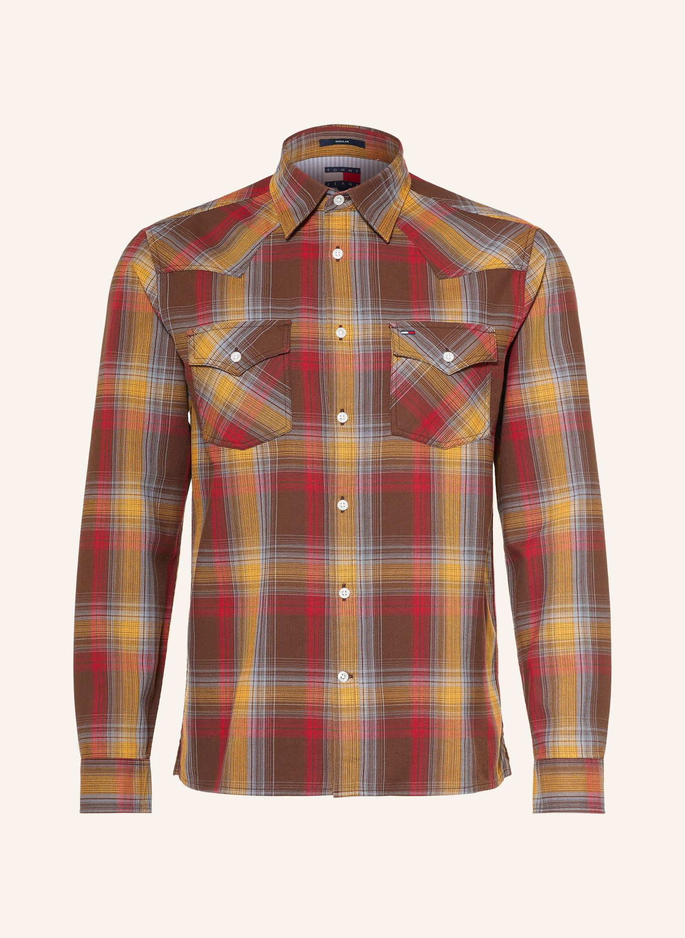 TOMMY JEANS Hemd Regular Fit: DUNKELBRAUN / DUNKELROT / DUNKELGELB