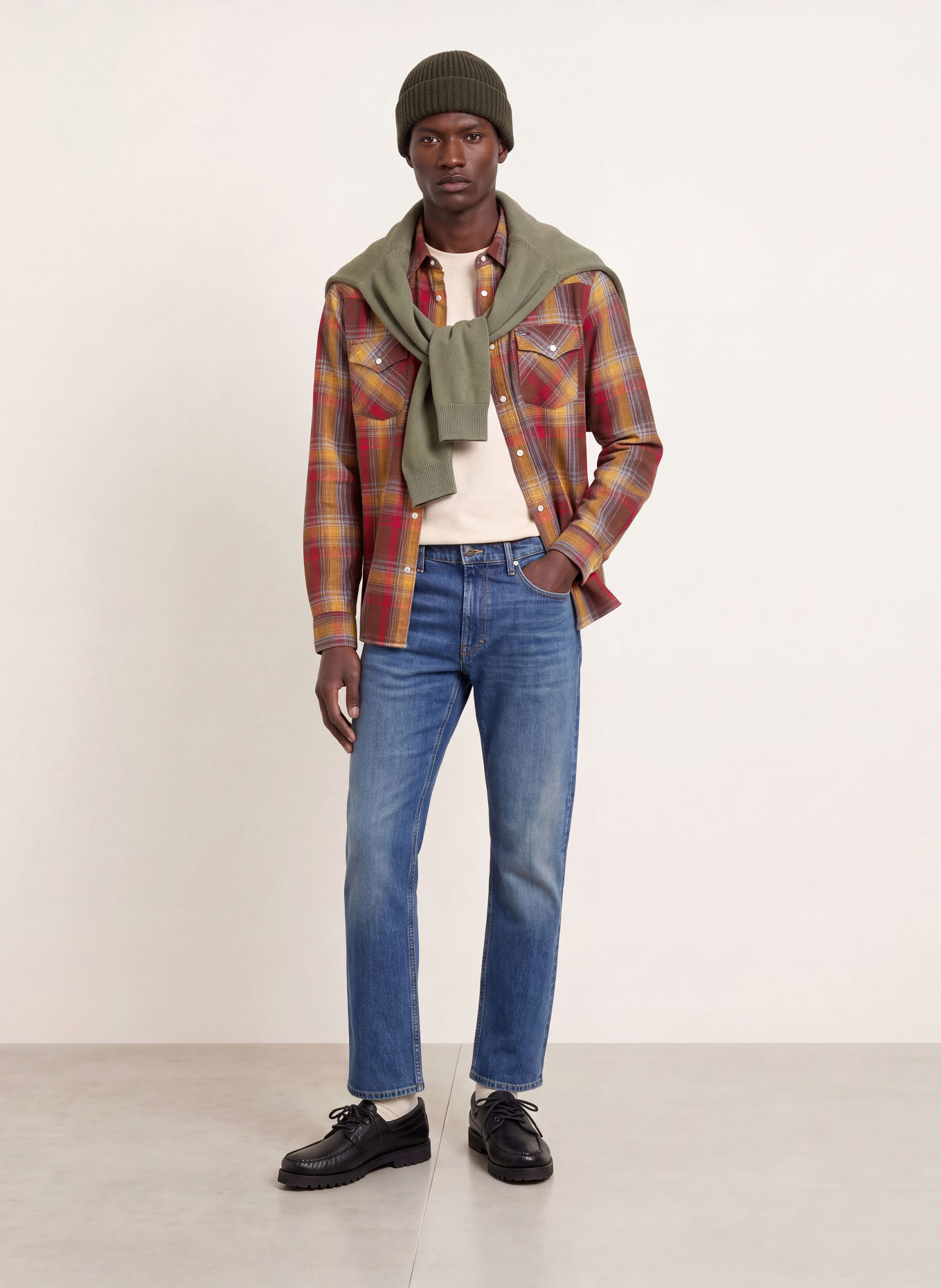 TOMMY JEANS Hemd Regular Fit: DUNKELBRAUN / DUNKELROT / DUNKELGELB