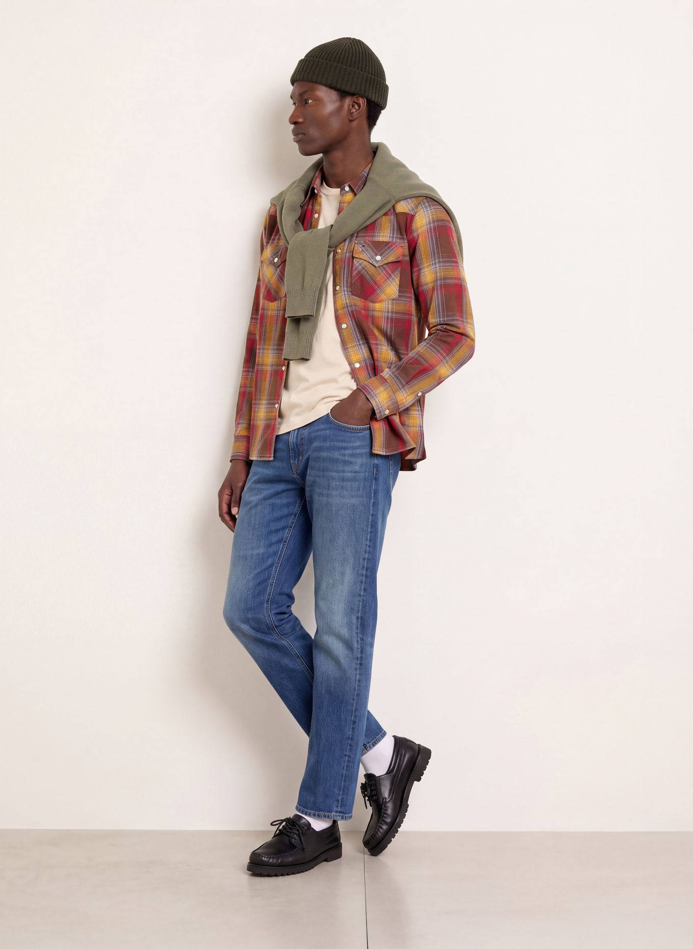 TOMMY JEANS Hemd Regular Fit: DUNKELBRAUN / DUNKELROT / DUNKELGELB