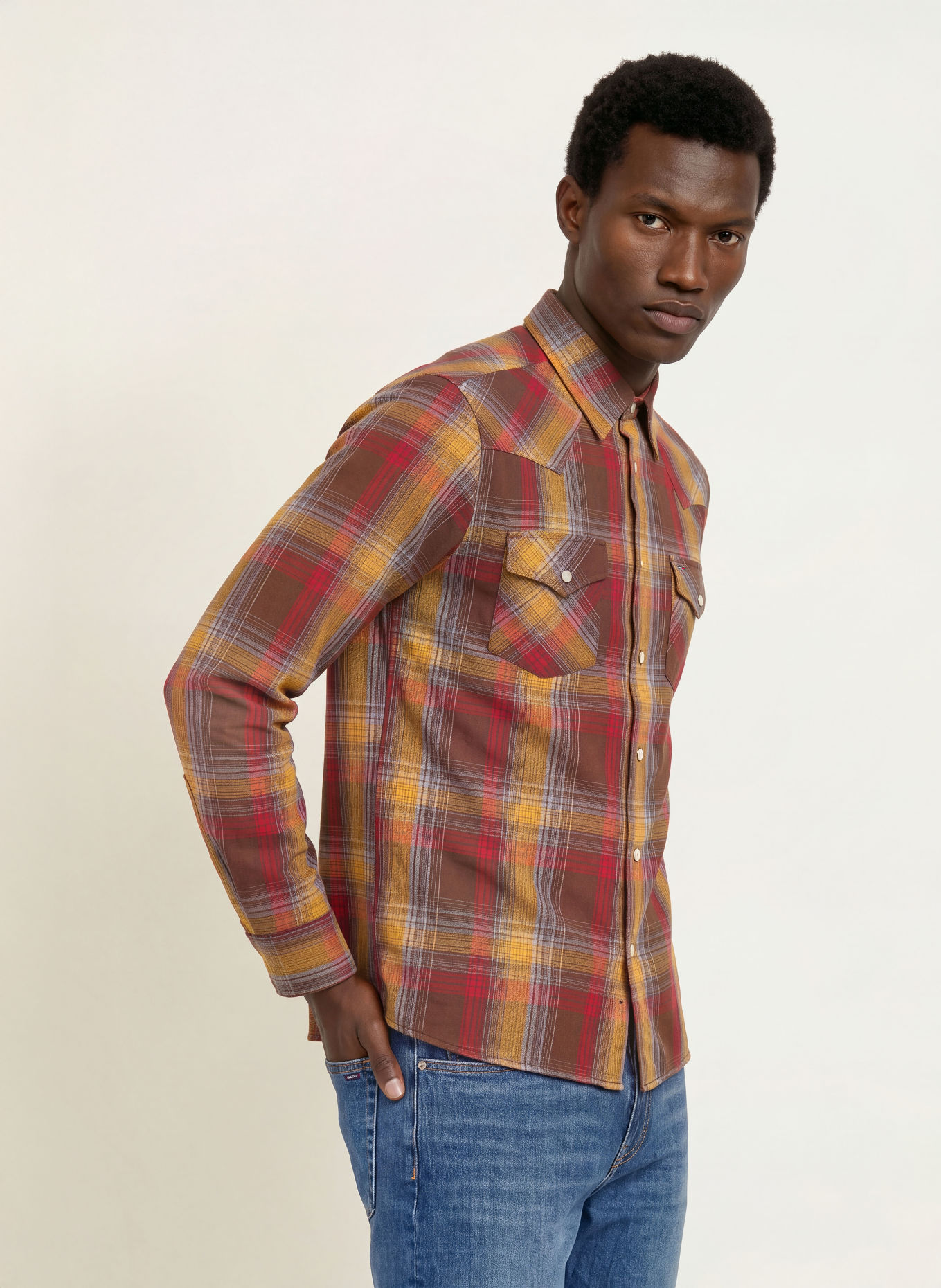 TOMMY JEANS Hemd Regular Fit: DUNKELBRAUN / DUNKELROT / DUNKELGELB