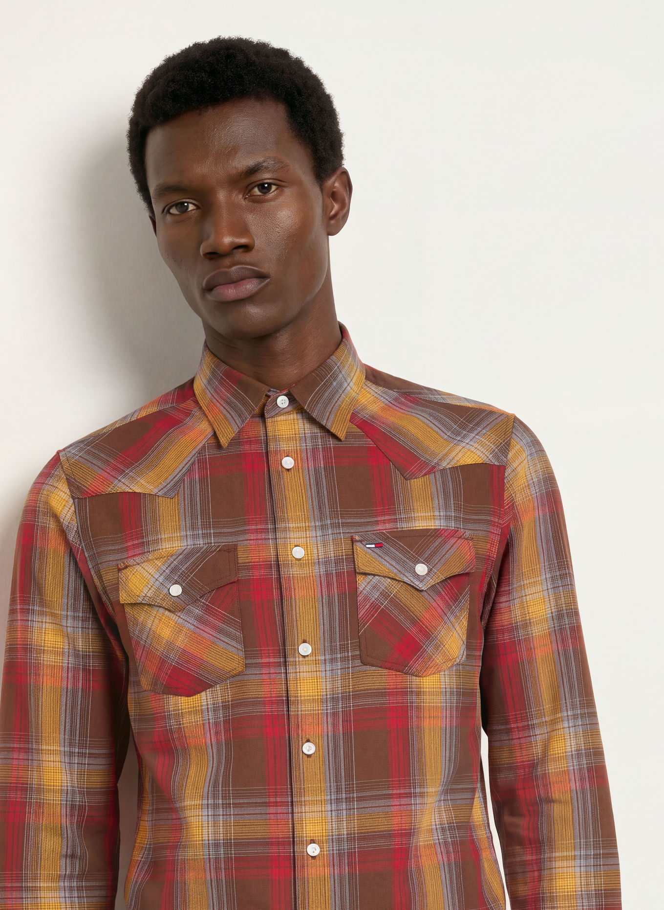 TOMMY JEANS Hemd Regular Fit: DUNKELBRAUN / DUNKELROT / DUNKELGELB