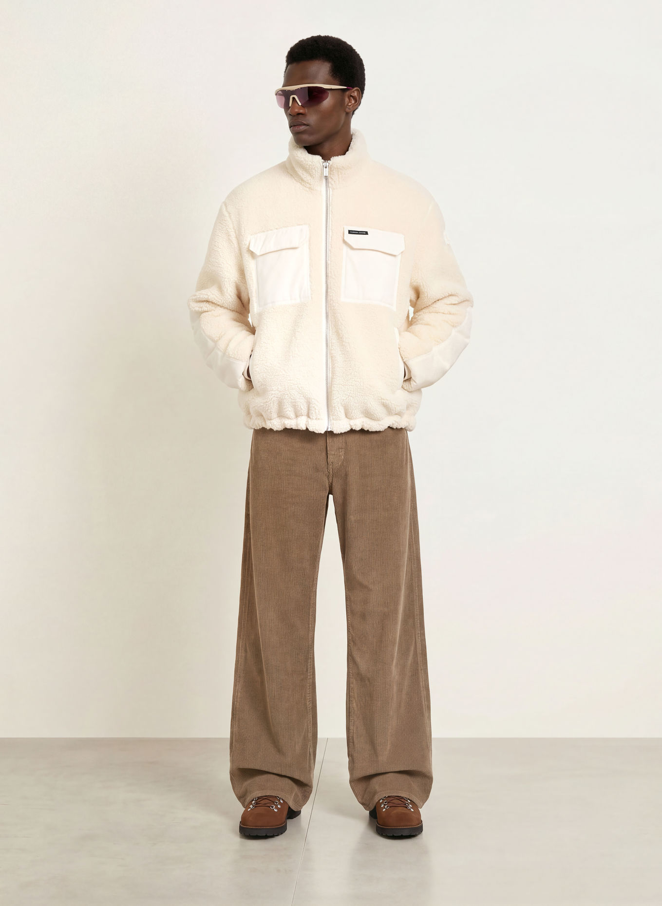 CANADA GOOSE Teddyfell-Jacke HARRIER im Materialmix: ECRU / WEISS