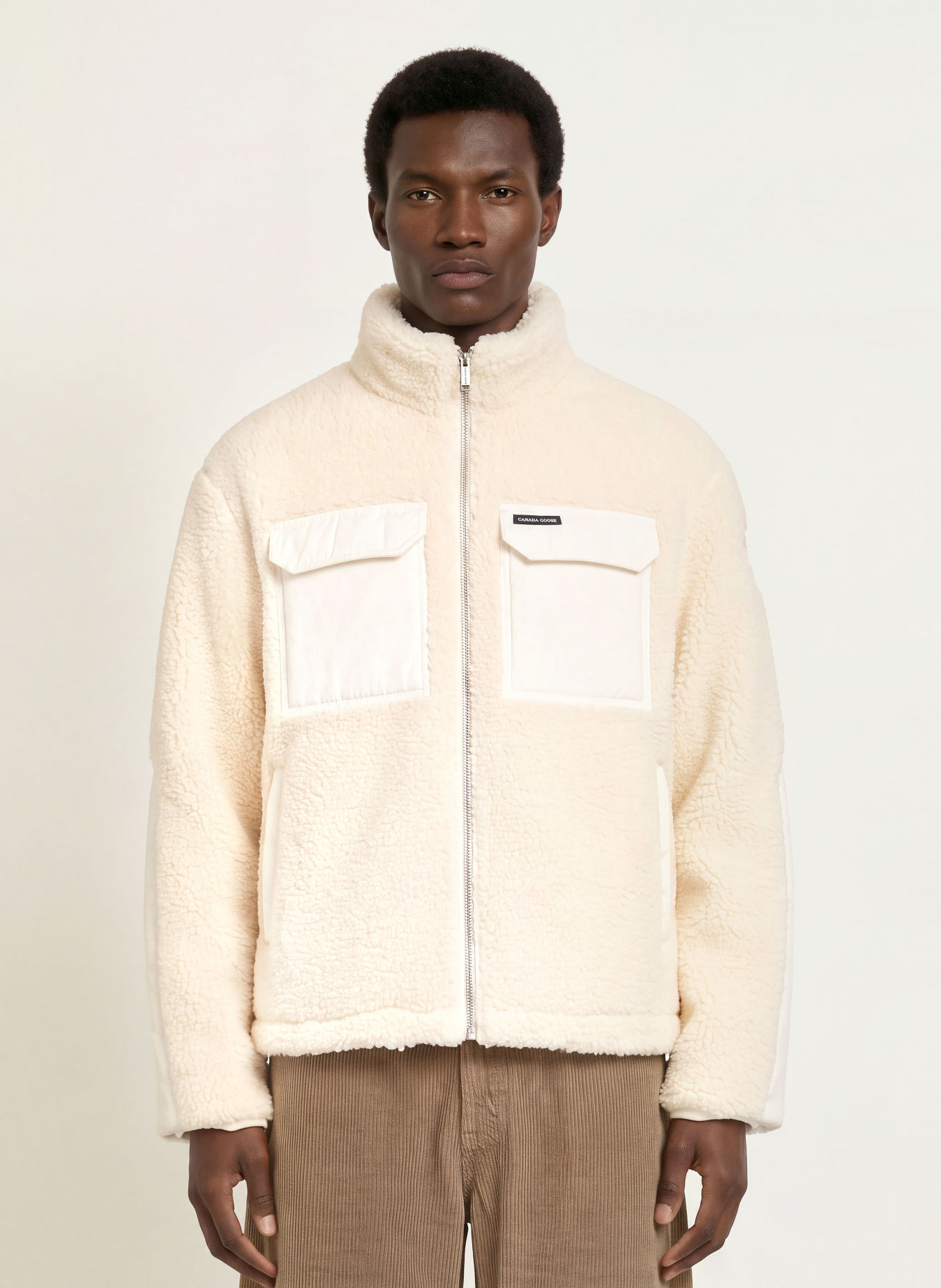 CANADA GOOSE Teddyfell-Jacke HARRIER im Materialmix: ECRU / WEISS