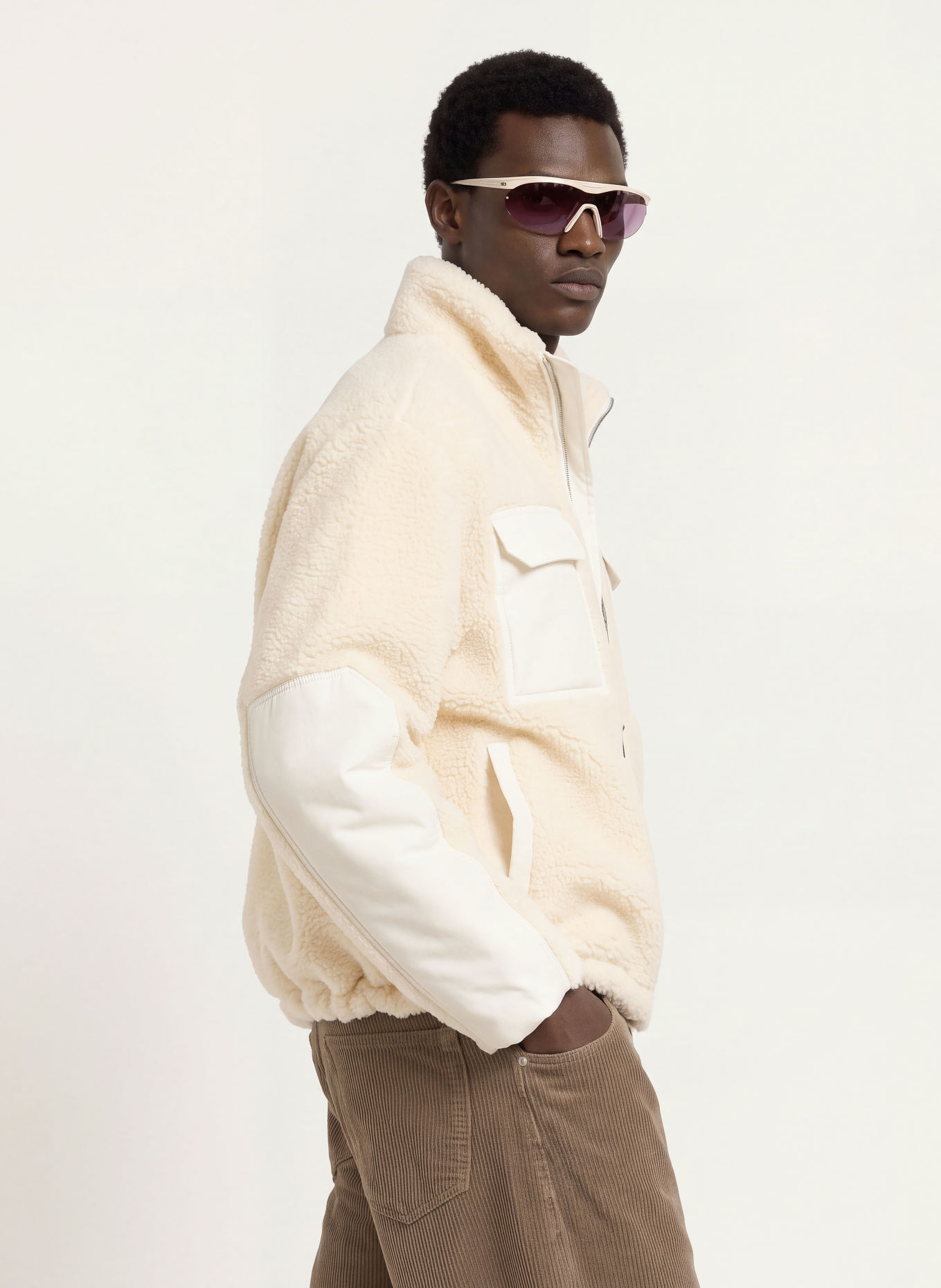 CANADA GOOSE Teddyfell-Jacke HARRIER im Materialmix: ECRU / WEISS