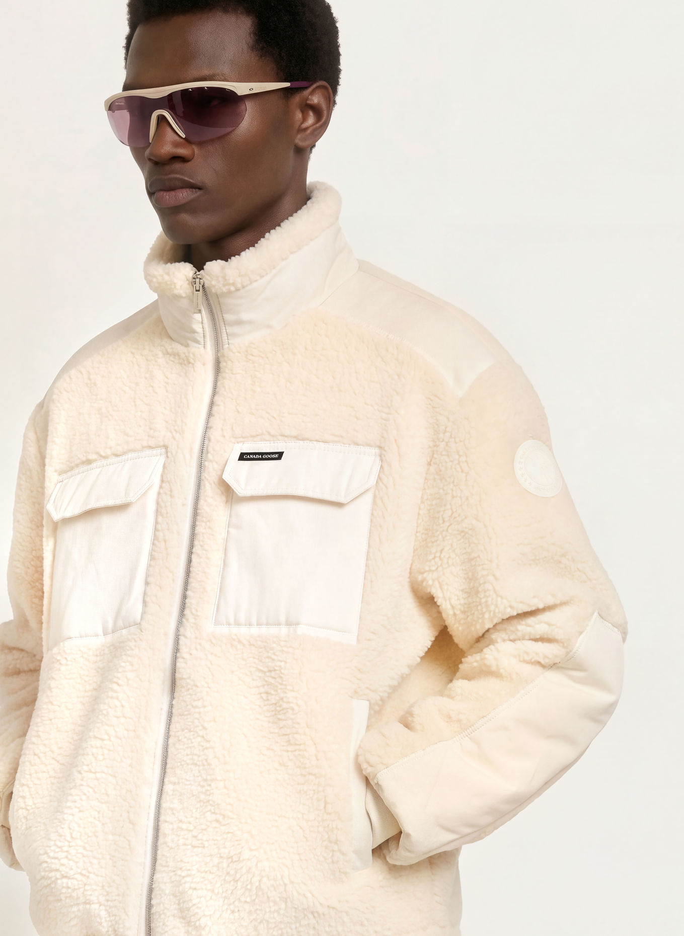 CANADA GOOSE Teddyfell-Jacke HARRIER im Materialmix: ECRU / WEISS