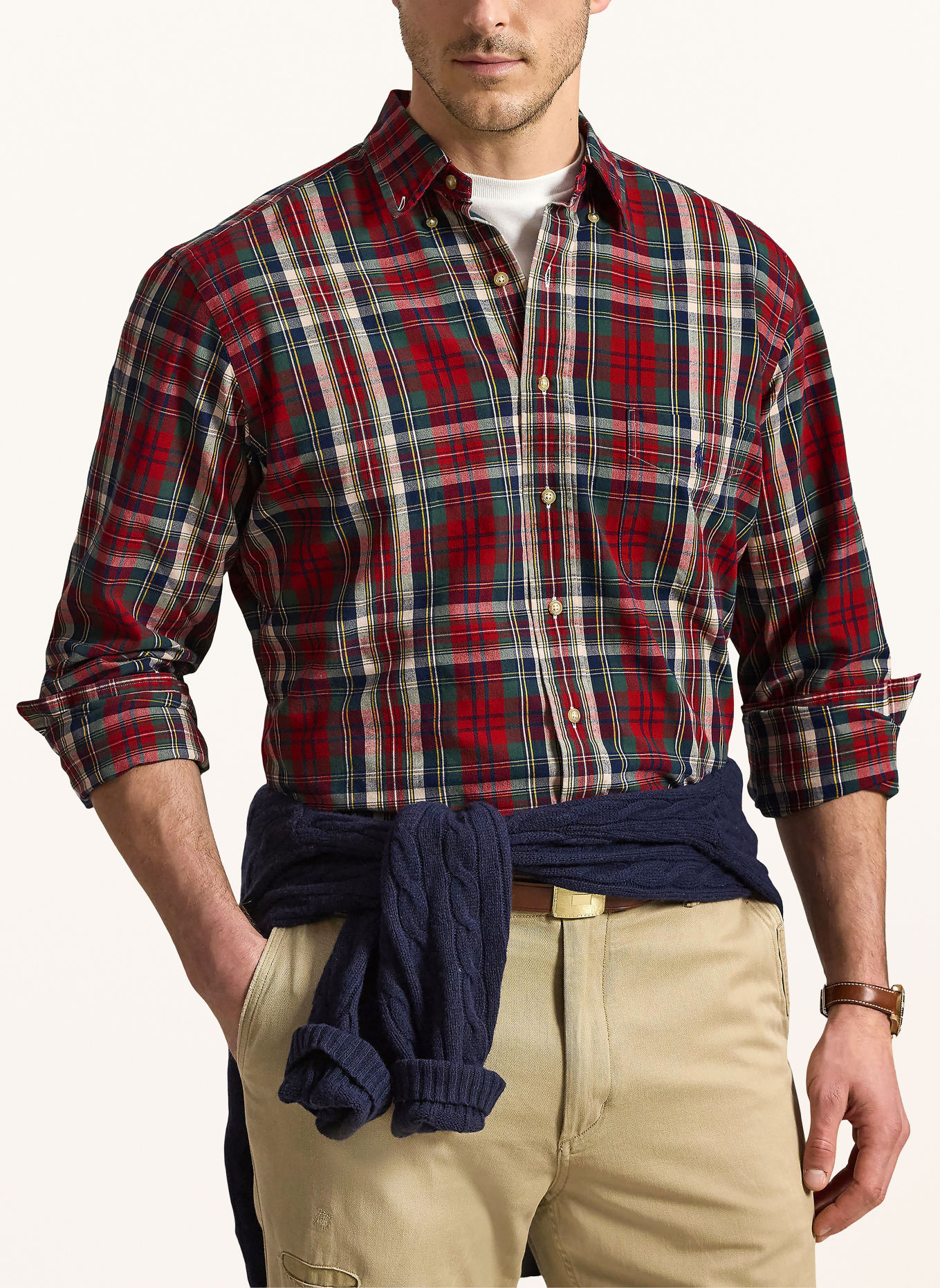 POLO RALPH LAUREN Big & Tall Oxfordská košile Comfort Fit: TMAVĚ ZELENÁ / TMAVĚ ČERVENÁ / TMAVĚ MODRÁ