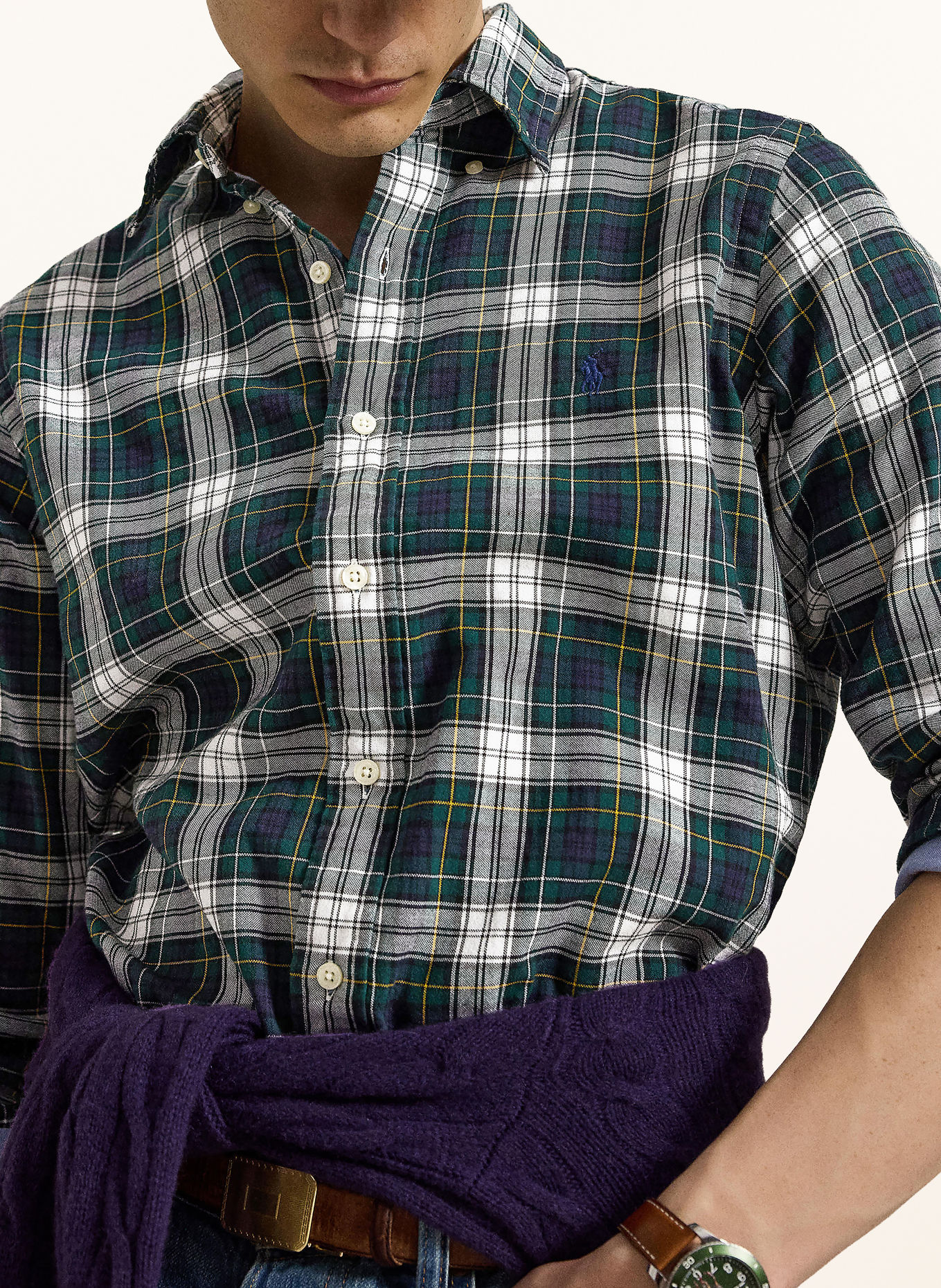 POLO RALPH LAUREN Oxford-overhemd Custom Fit: DONKERGROEN / DONKERBLAUW / WIT