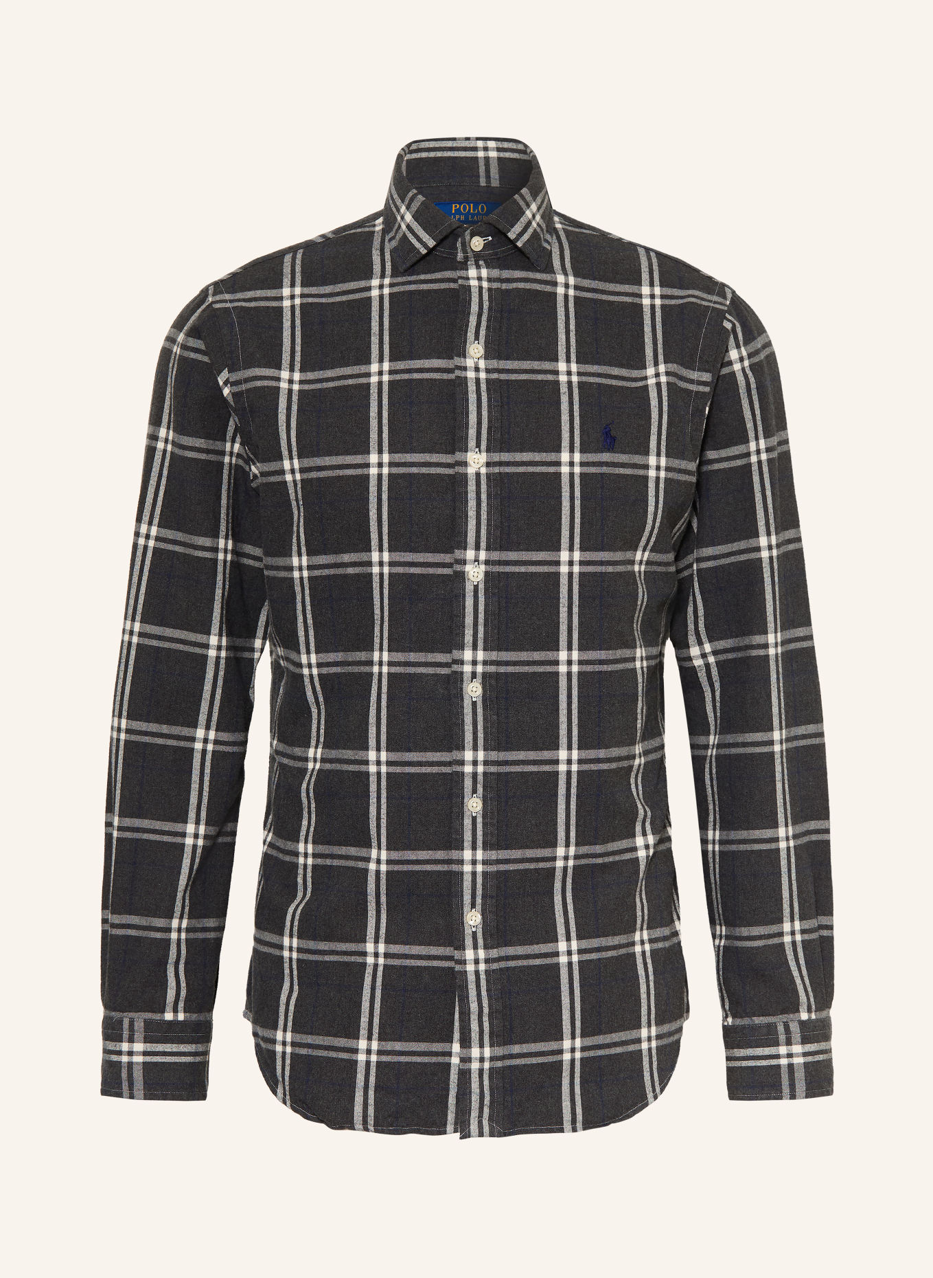 POLO RALPH LAUREN Flanellen overhemd Custom Fit: DONKERGRIJS / DONKERBLAUW / WIT