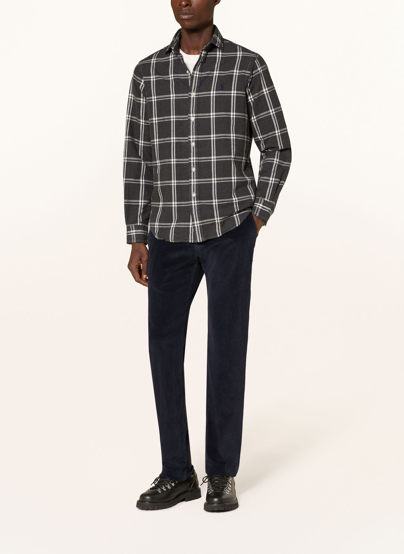 POLO RALPH LAUREN Flanellen overhemd Custom Fit: DONKERGRIJS / DONKERBLAUW / WIT