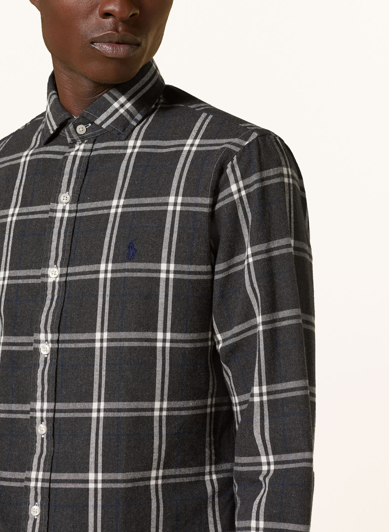 POLO RALPH LAUREN Flanellen overhemd Custom Fit: DONKERGRIJS / DONKERBLAUW / WIT