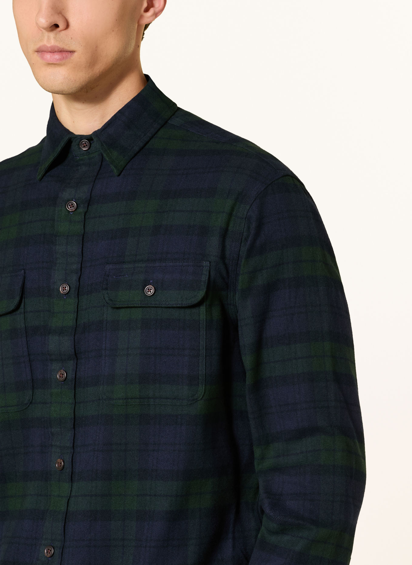 POLO RALPH LAUREN Cămașă din flanelă, croială clasică: VERDE ÎNCHIS / ALBASTRU ÎNCHIS