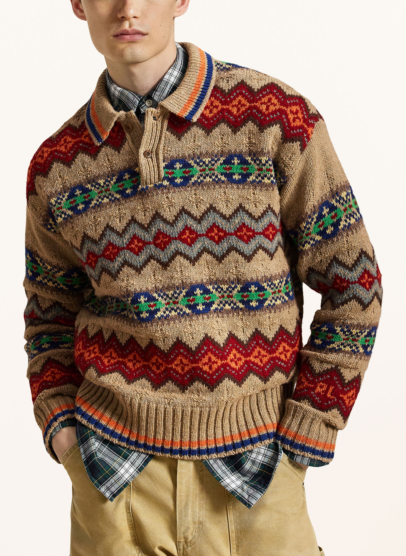 POLO RALPH LAUREN Sweater: BEIGE / RED / GREEN