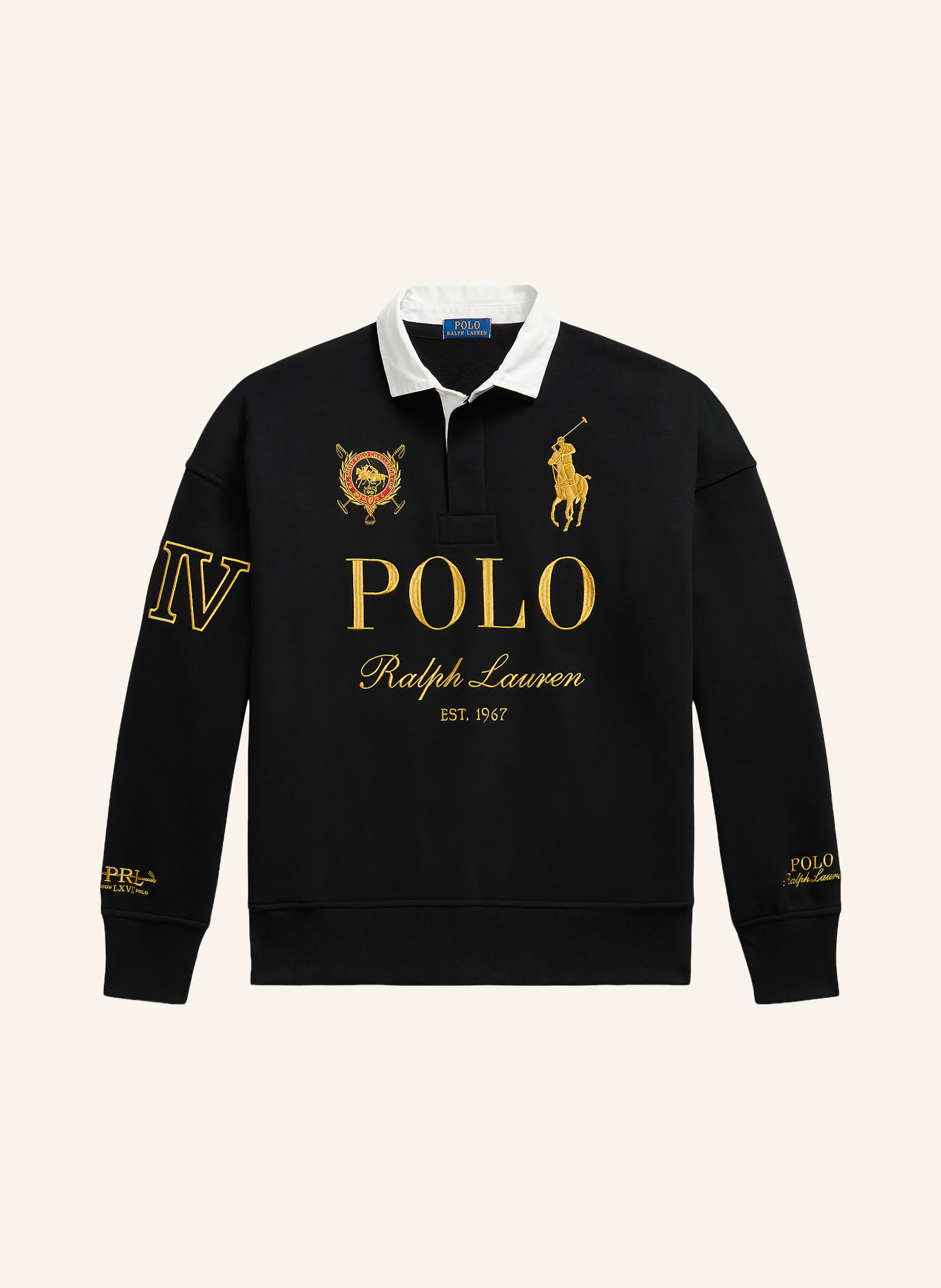 POLO RALPH LAUREN Sweat-Poloshirt: SCHWARZ / GOLD / WEISS