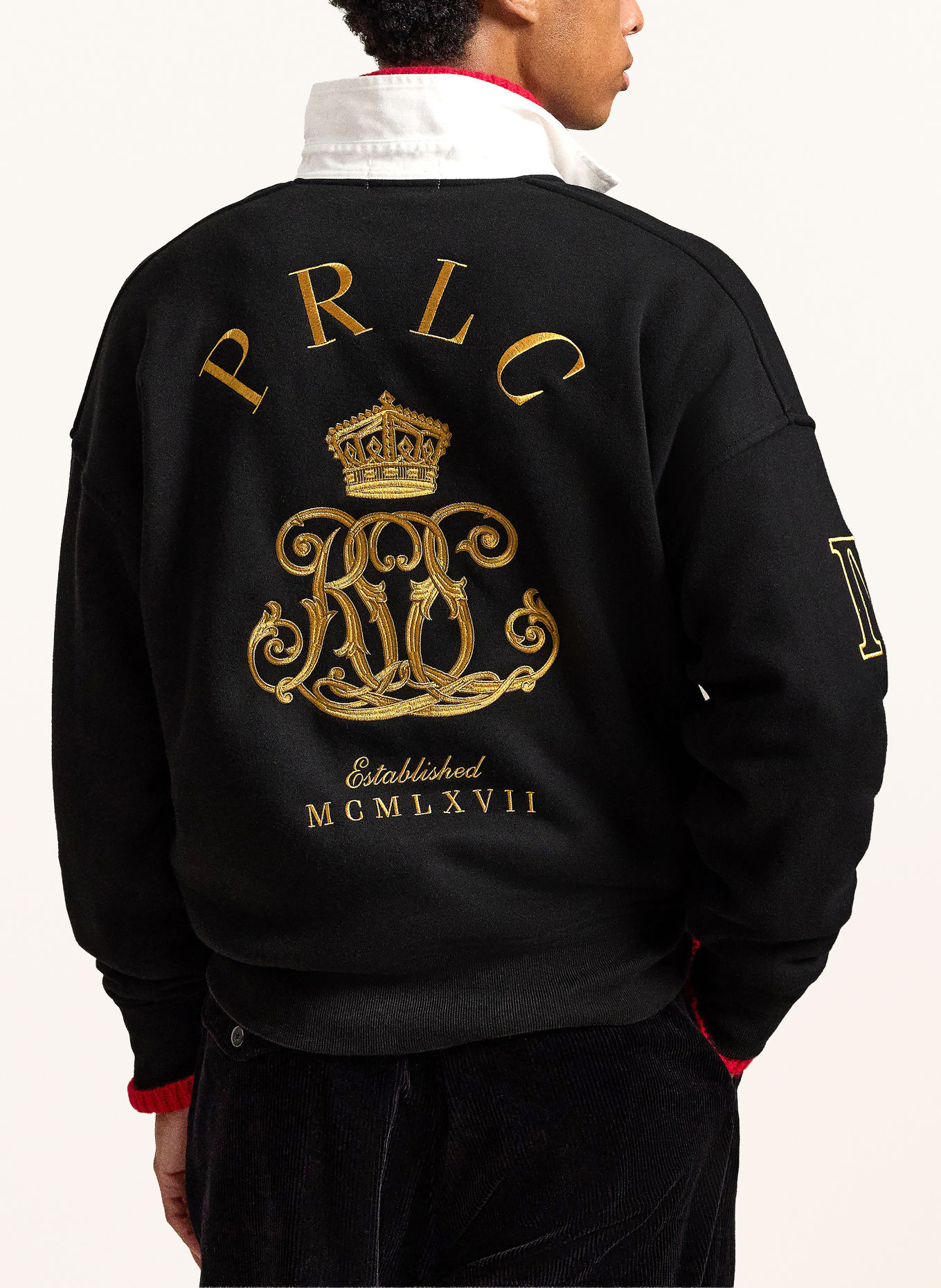 POLO RALPH LAUREN Sweat-Poloshirt: SCHWARZ / GOLD / WEISS