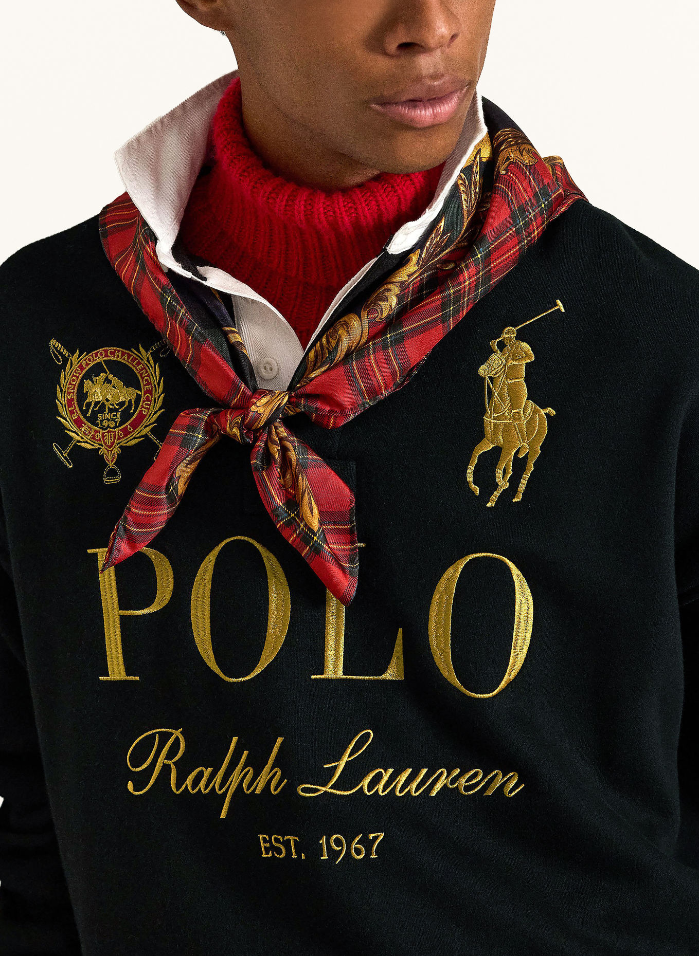 POLO RALPH LAUREN Sweat-Poloshirt: SCHWARZ / GOLD / WEISS