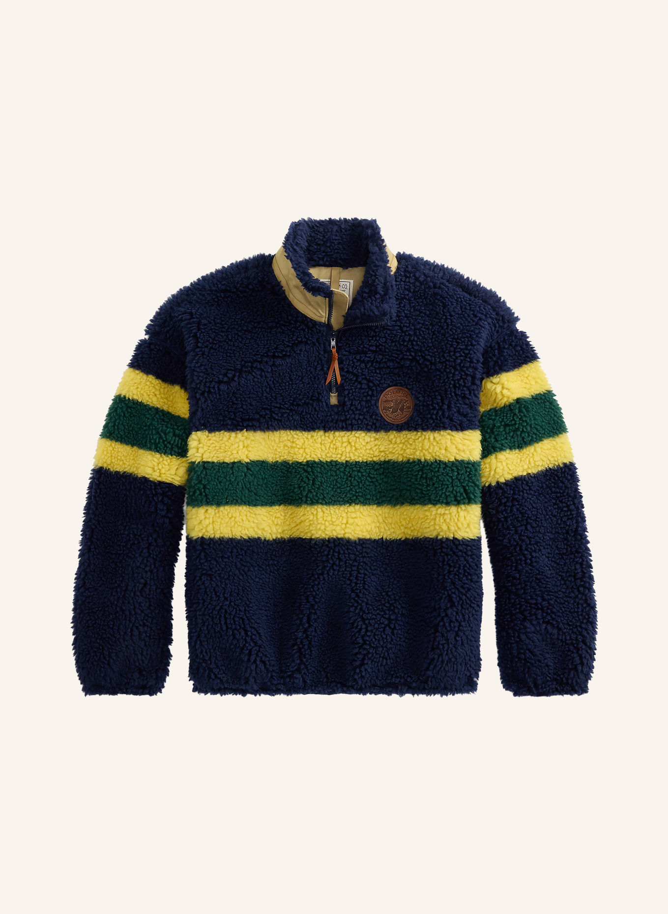 POLO RALPH LAUREN Svetr troyer s kapucí z plyšové kožešiny: TMAVĚ MODRÁ / ŽLUTÁ / ZELENÁ