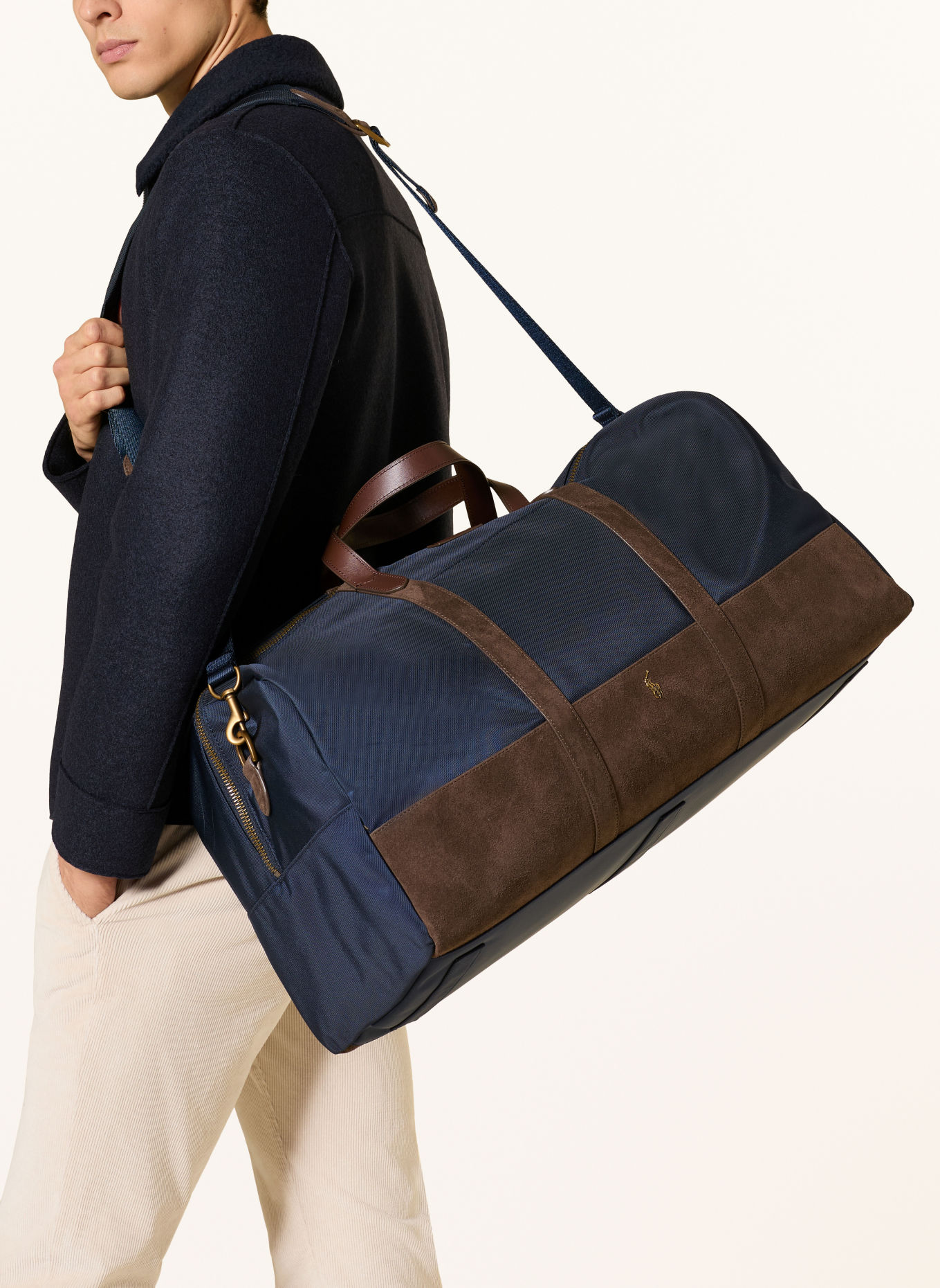 POLO RALPH LAUREN Travel bag: DARK BLUE / GOLD / DARK BROWN