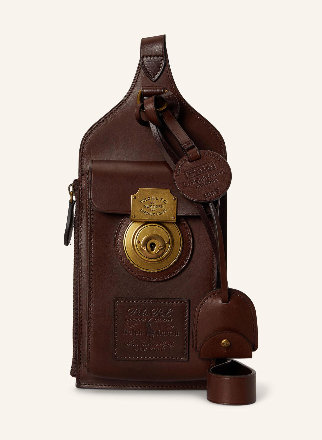 POLO RALPH LAUREN Schoudertas: MARRON FONCÉ / GOUD