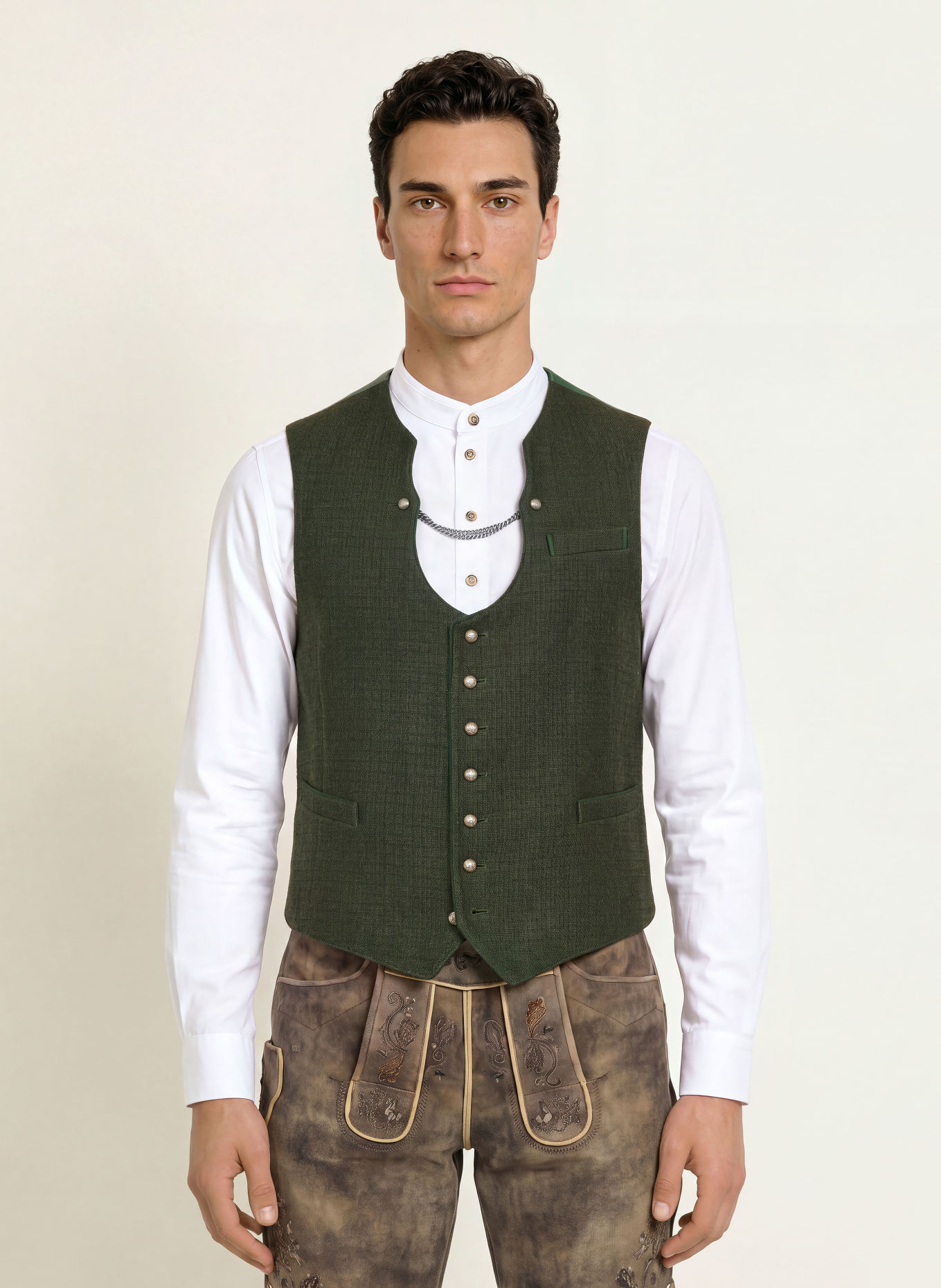 Heimatglück Tracht Traditioneel gilet MANUEL met linnen: DONKERGROEN / GROEN