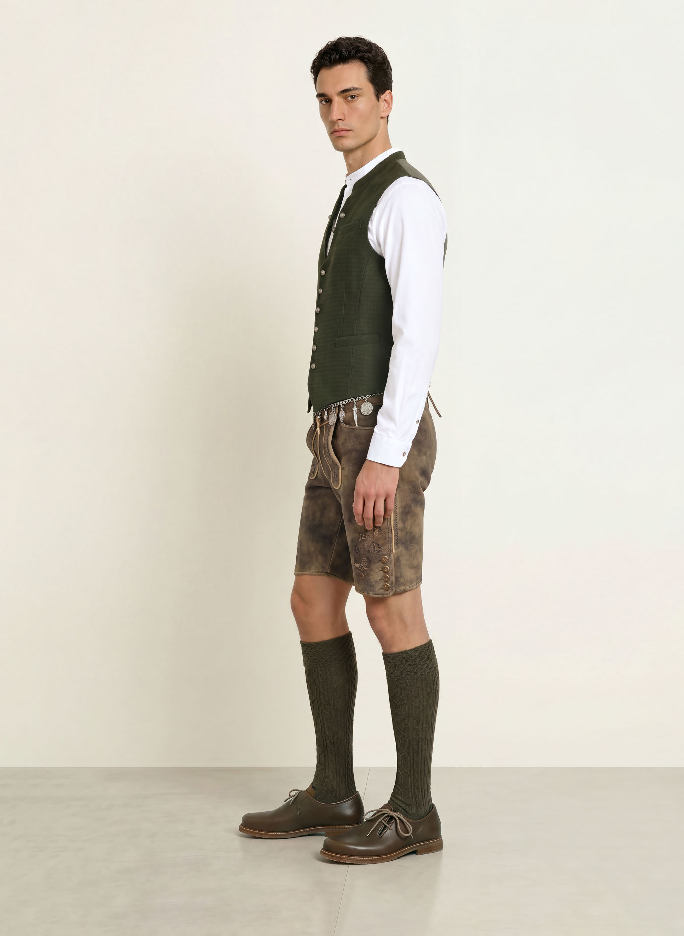 Heimatglück Tracht Traditioneel gilet MANUEL met linnen: DONKERGROEN / GROEN